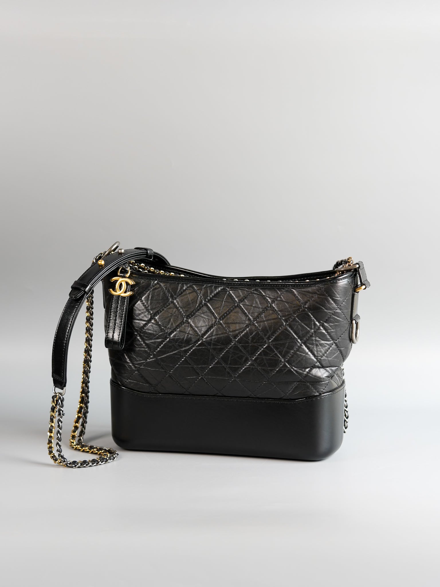 Gabrielle Hobo Old Medium (Large) in Black Quilted Distressed Calfskin & Mixed Hardware (Series 27) | Purse Maison Luxury Bags Shop