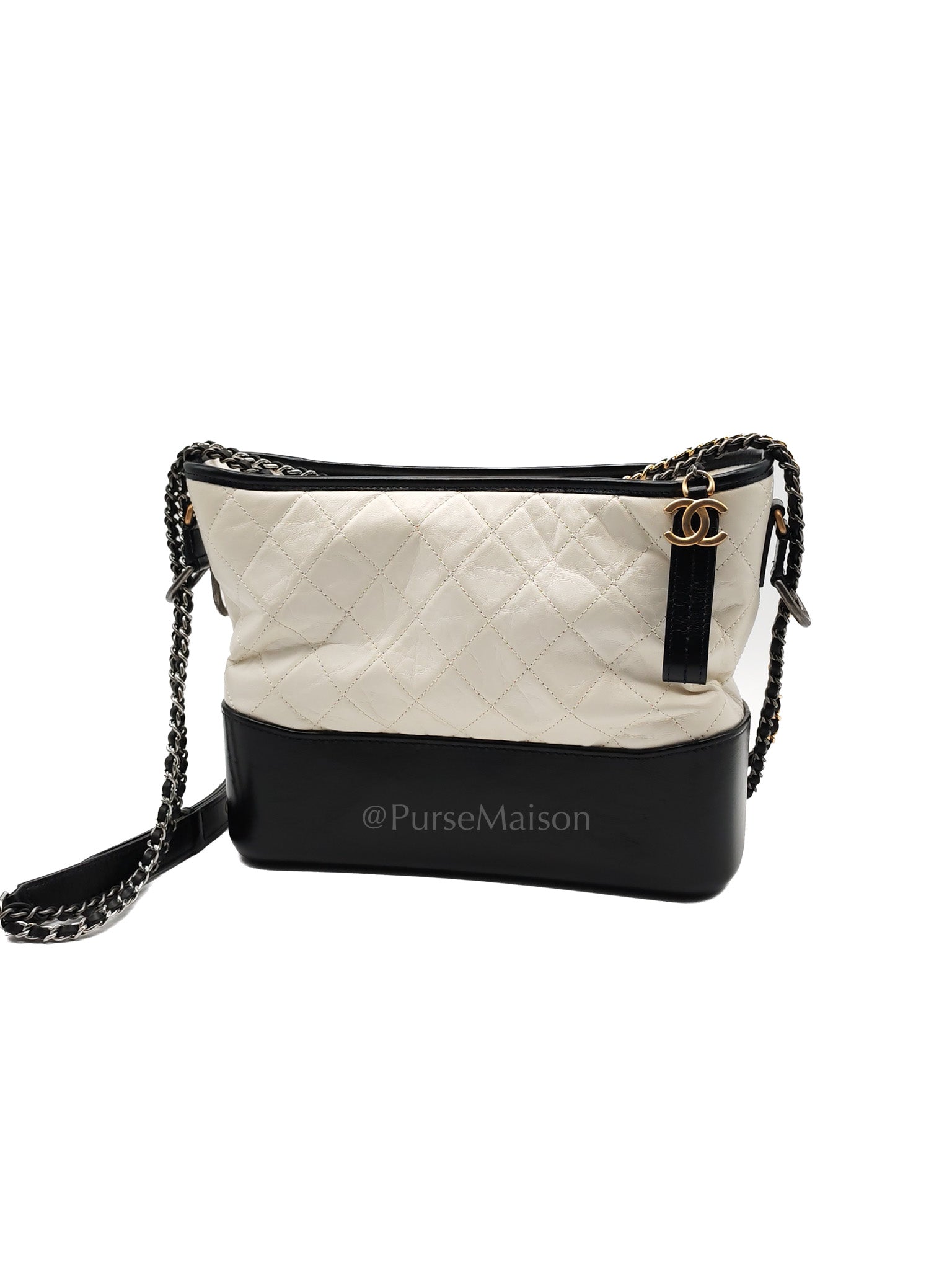 Gabrielle Hobo Old Medium (Large) in White Quilted Distressed Calfskin & Mixed Hardware (Series 25) | Purse Maison Luxury Bags Shop