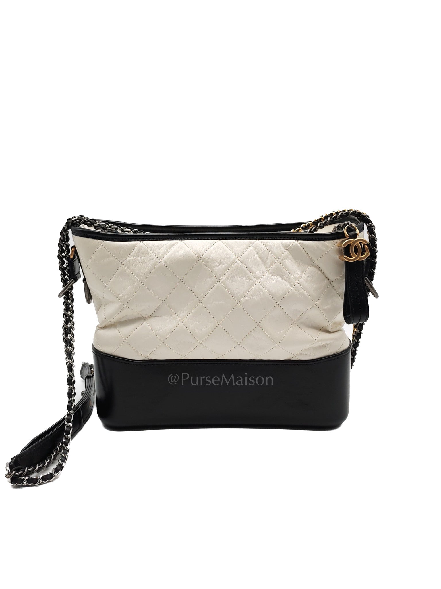 Gabrielle Hobo Old Medium (Large) in White Quilted Distressed Calfskin & Mixed Hardware (Series 25) | Purse Maison Luxury Bags Shop