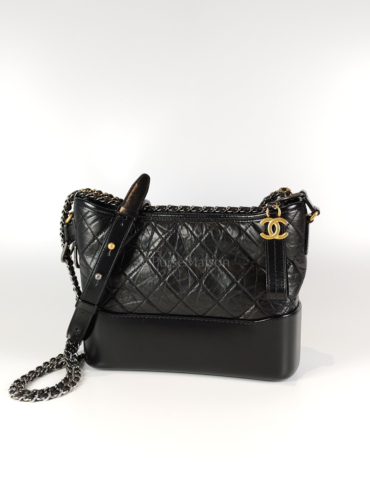 Gabrielle Medium in Black Quilted Distressed Calfskin & Mixed Hardware (Microchip) | Purse Maison Luxury Bags Shop