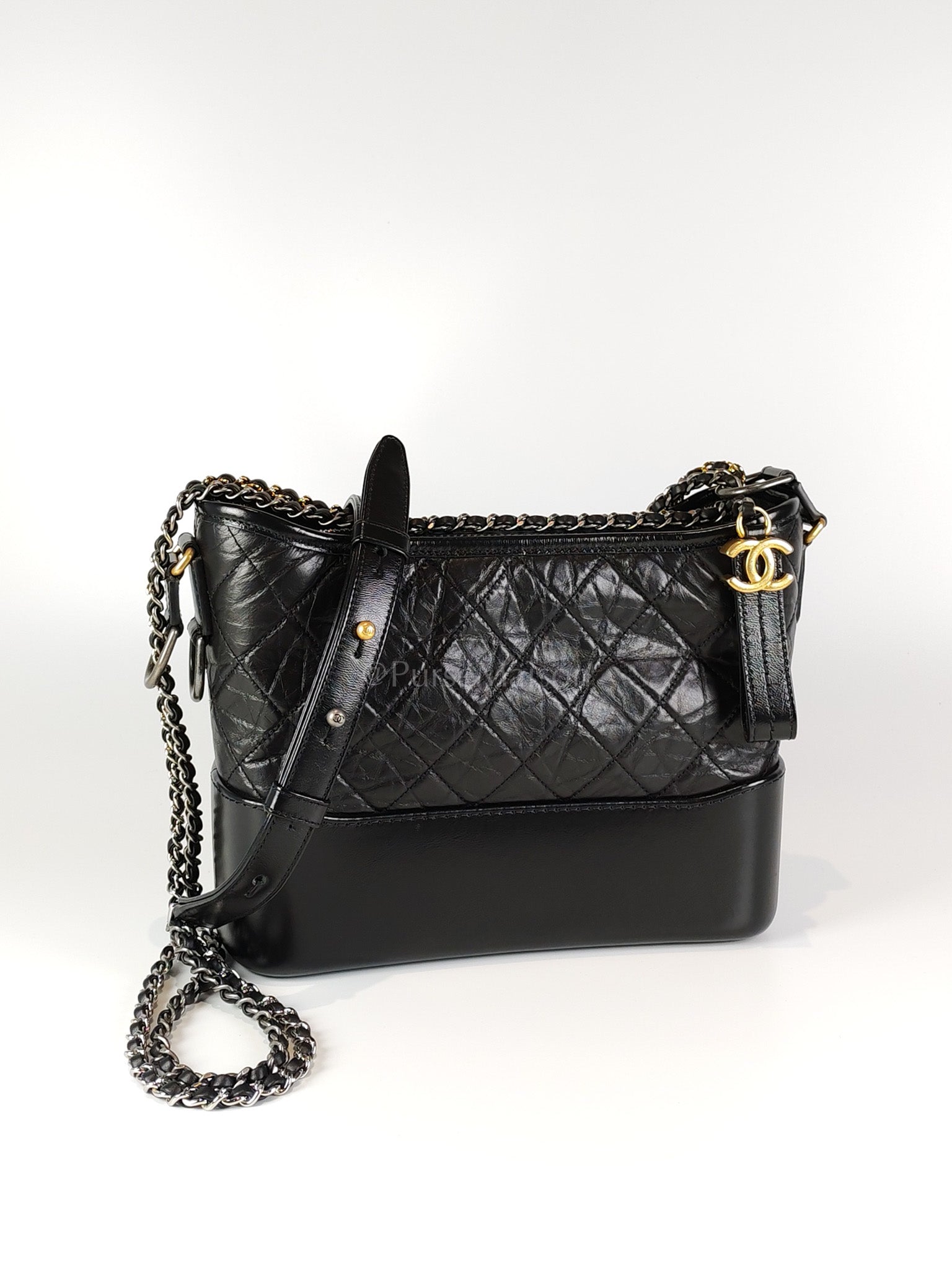 Gabrielle Medium in Black Quilted Distressed Calfskin & Mixed Hardware (Microchip) | Purse Maison Luxury Bags Shop