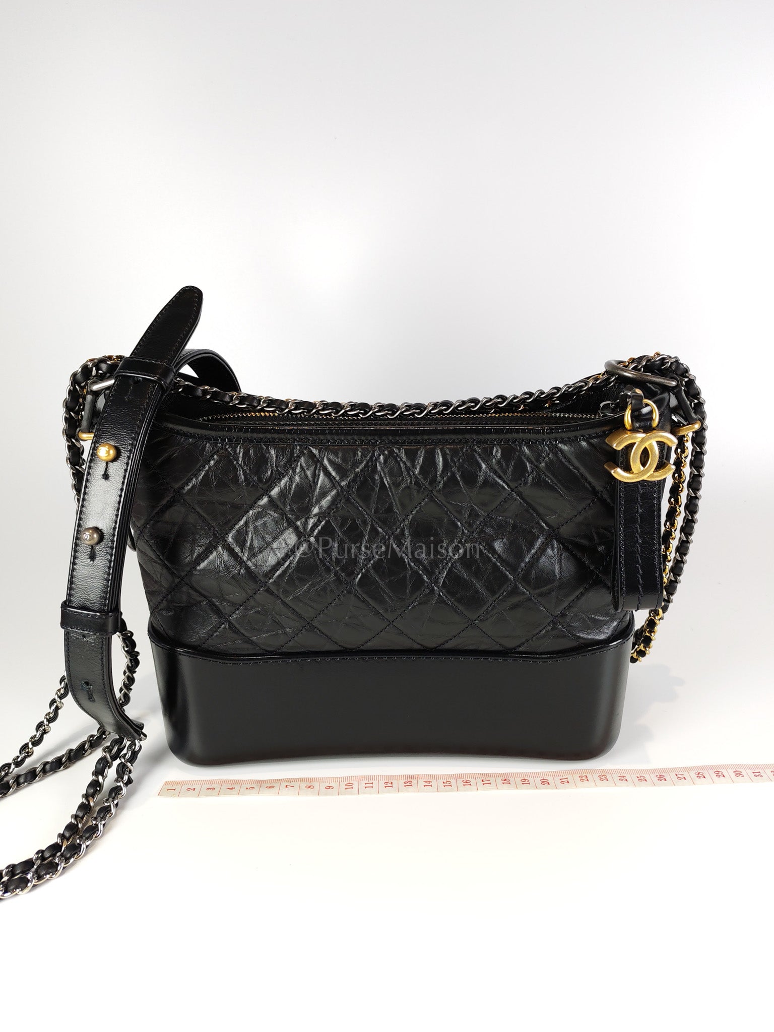 Gabrielle Medium in Black Quilted Distressed Calfskin & Mixed Hardware (Microchip) | Purse Maison Luxury Bags Shop