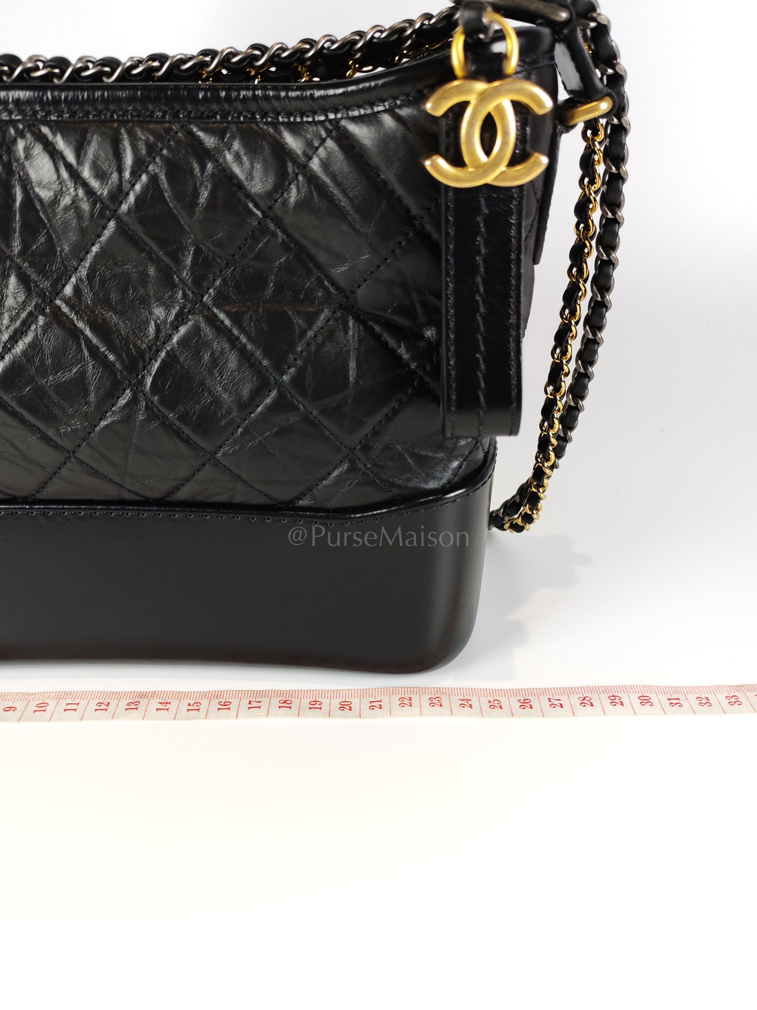 Gabrielle Medium in Black Quilted Distressed Calfskin & Mixed Hardware (Microchip) | Purse Maison Luxury Bags Shop