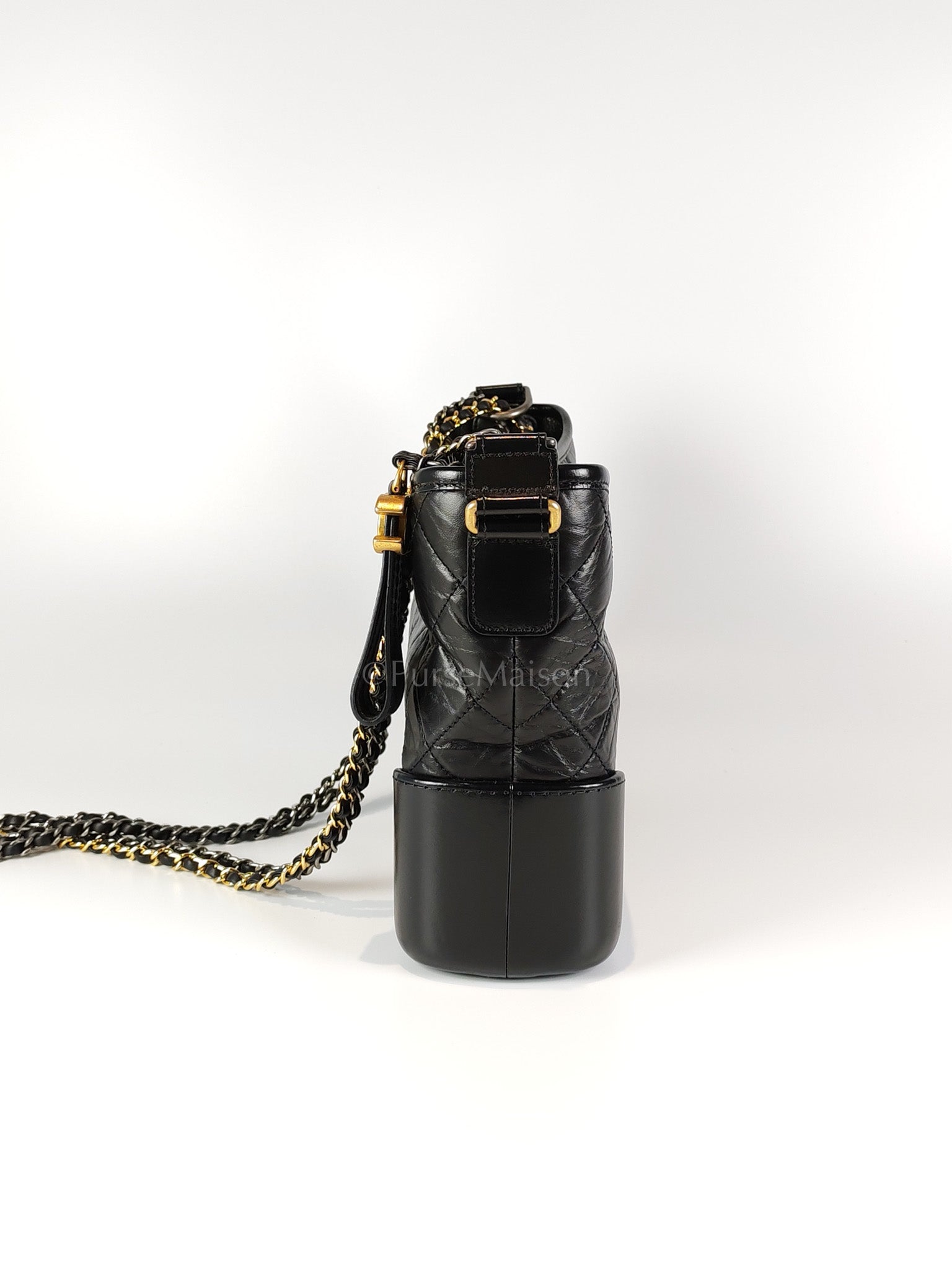 Gabrielle Medium in Black Quilted Distressed Calfskin & Mixed Hardware (Microchip) | Purse Maison Luxury Bags Shop