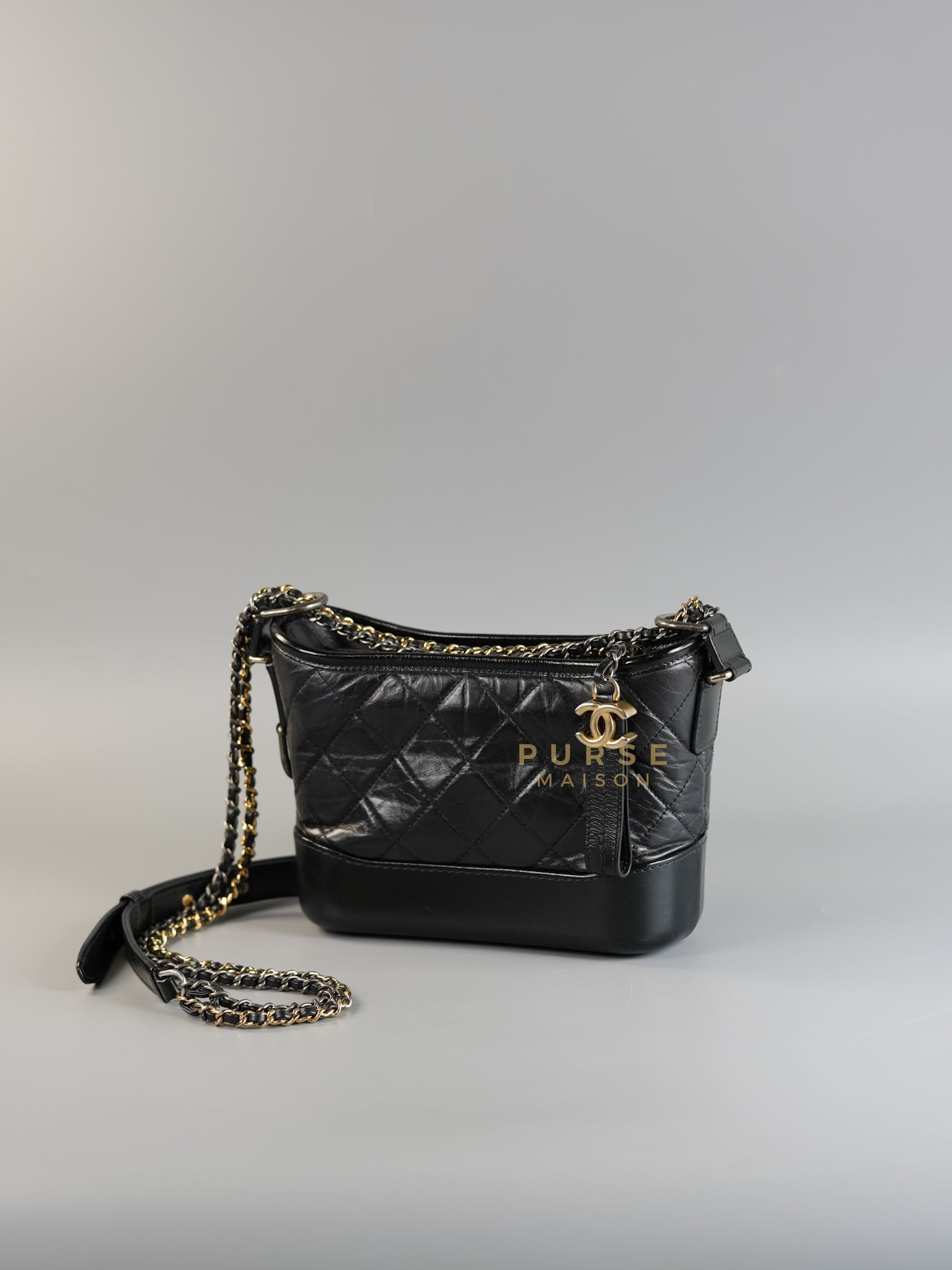 Gabrielle Small Hobo Bag in Black Distressed Calfskin