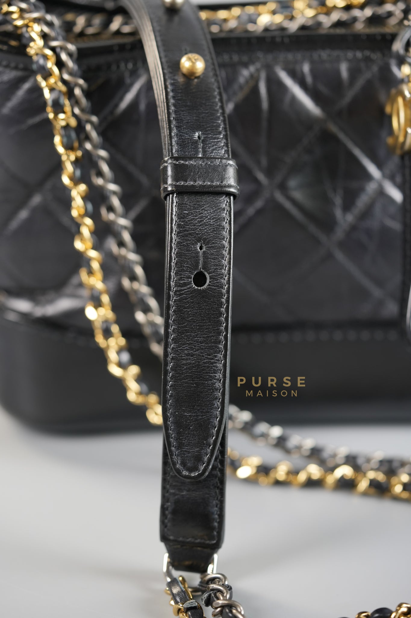 Gabrielle Small Hobo Bag in Black Distressed Calfskin Leather & Mixed Hardware (Series 24) | Purse Maison Luxury Bags Shop