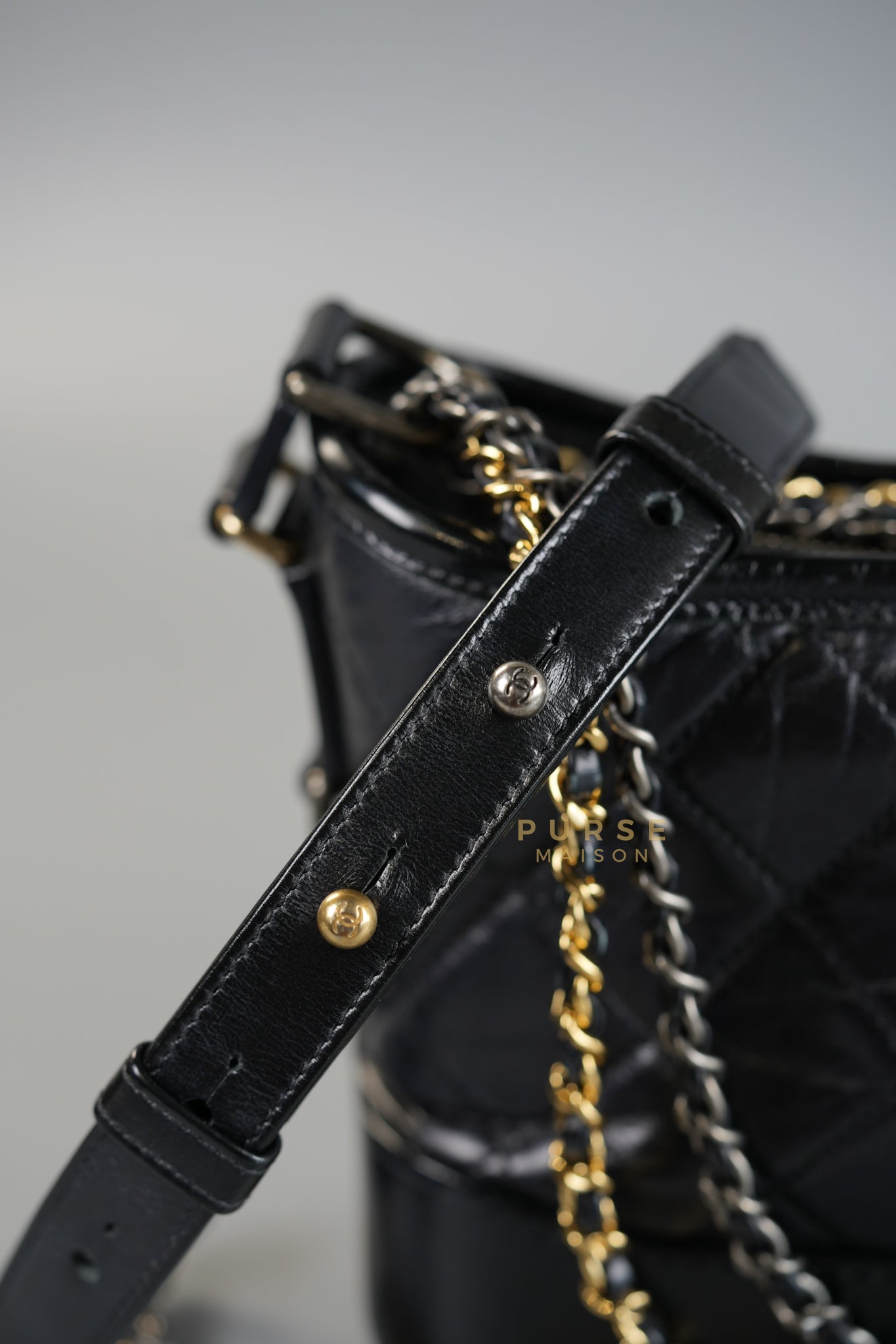 Gabrielle Small Hobo Bag in Black Distressed Calfskin Leather & Mixed Hardware (Series 24) | Purse Maison Luxury Bags Shop