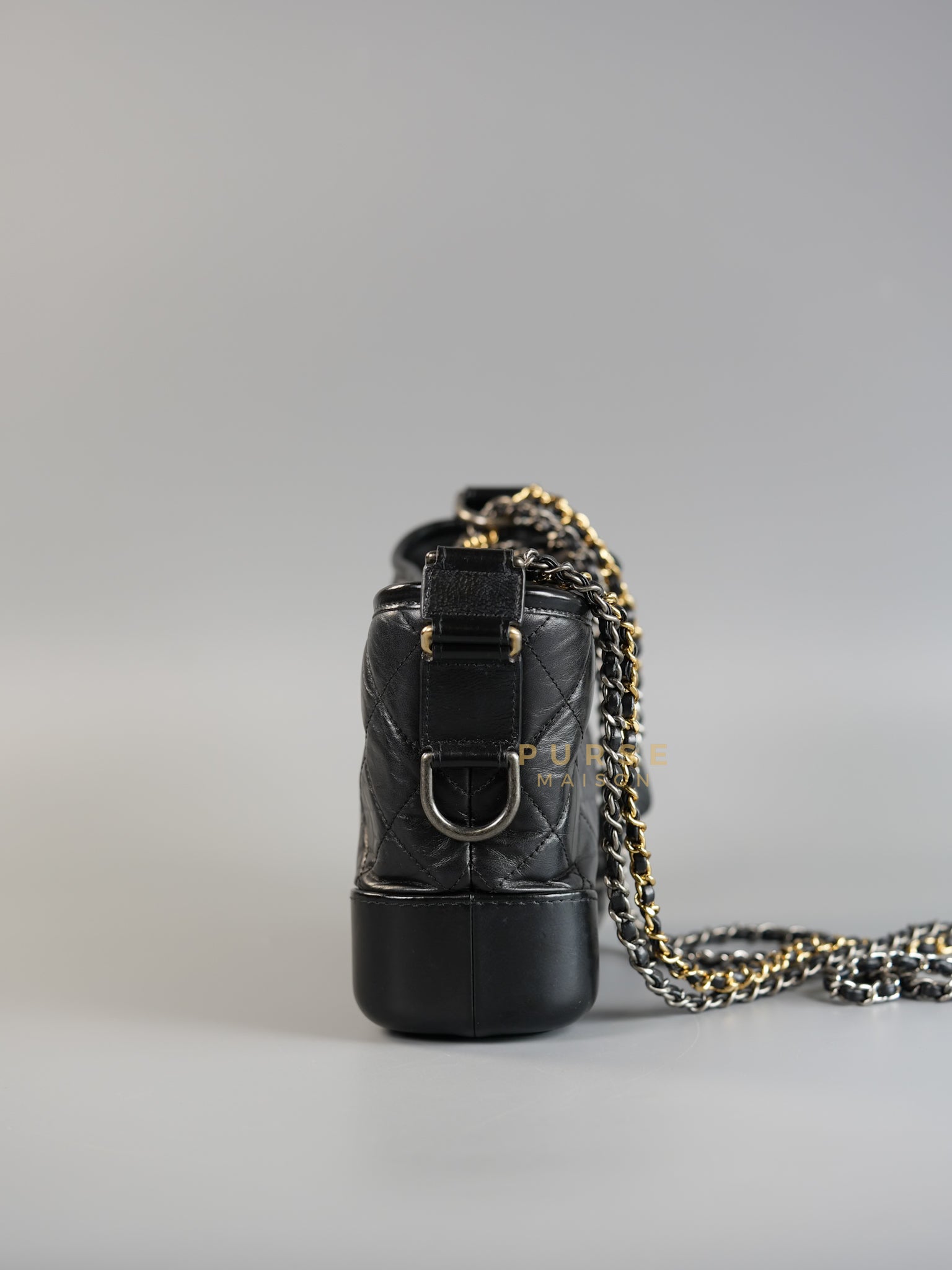 Gabrielle Small Hobo Bag in Black Distressed Calfskin Leather & Mixed Hardware (Series 24) | Purse Maison Luxury Bags Shop