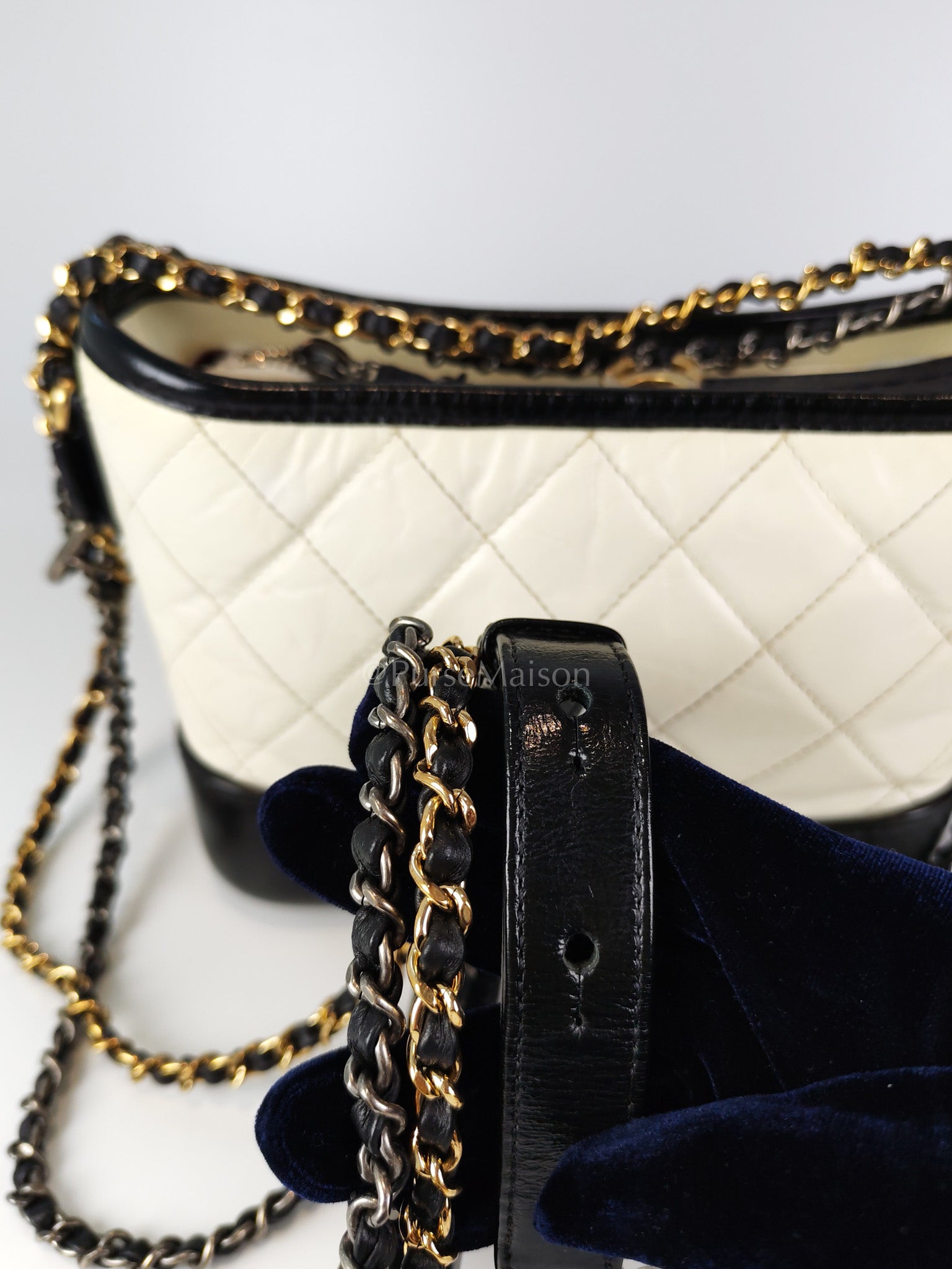 Gabrielle Small in Off White Distressed Calfskin Leather and Mixed Hardware Series 26 | Purse Maison Luxury Bags Shop