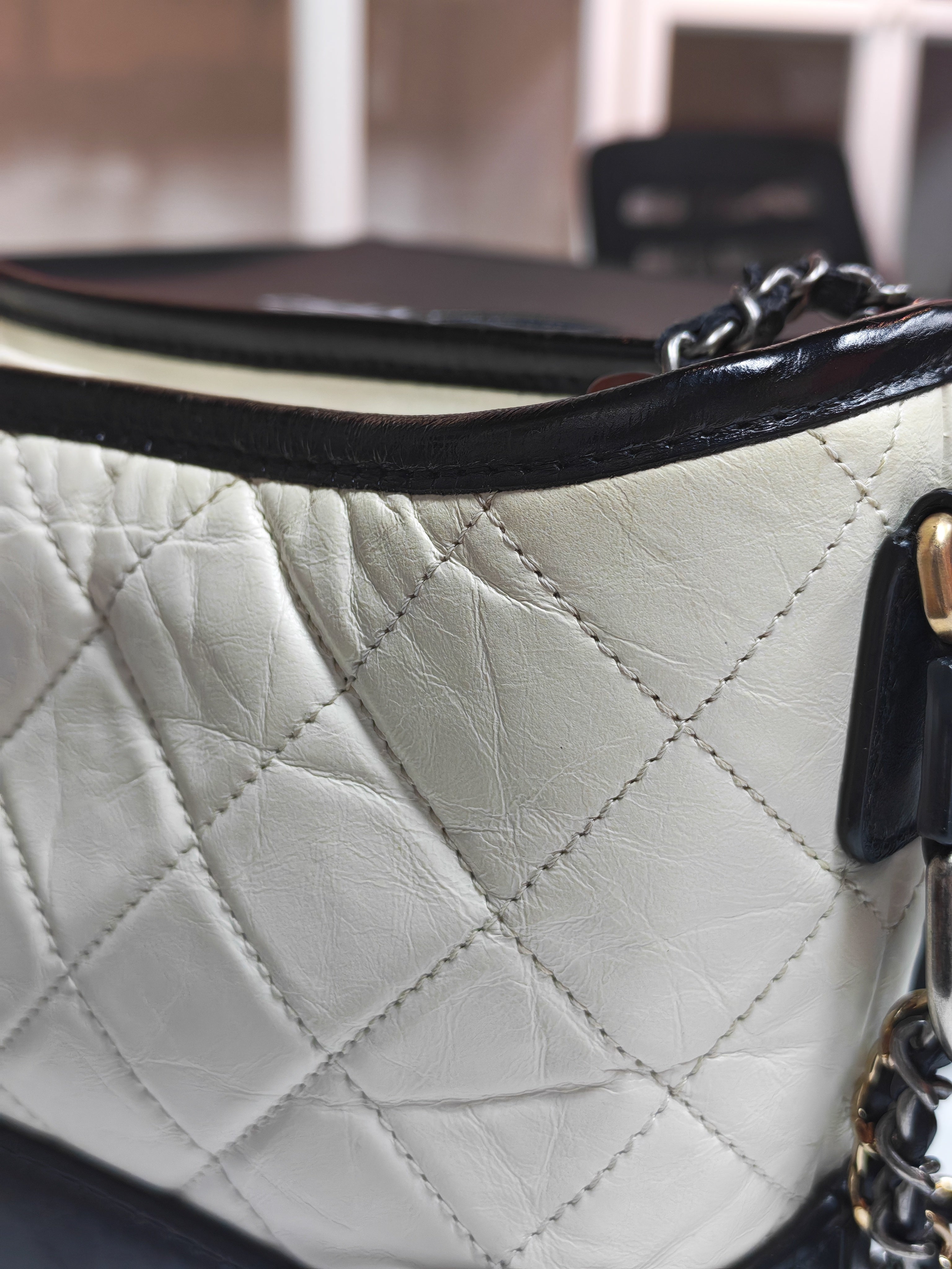 Gabrielle Small in Off White Distressed Calfskin Leather and Mixed Hardware Series 26 | Purse Maison Luxury Bags Shop