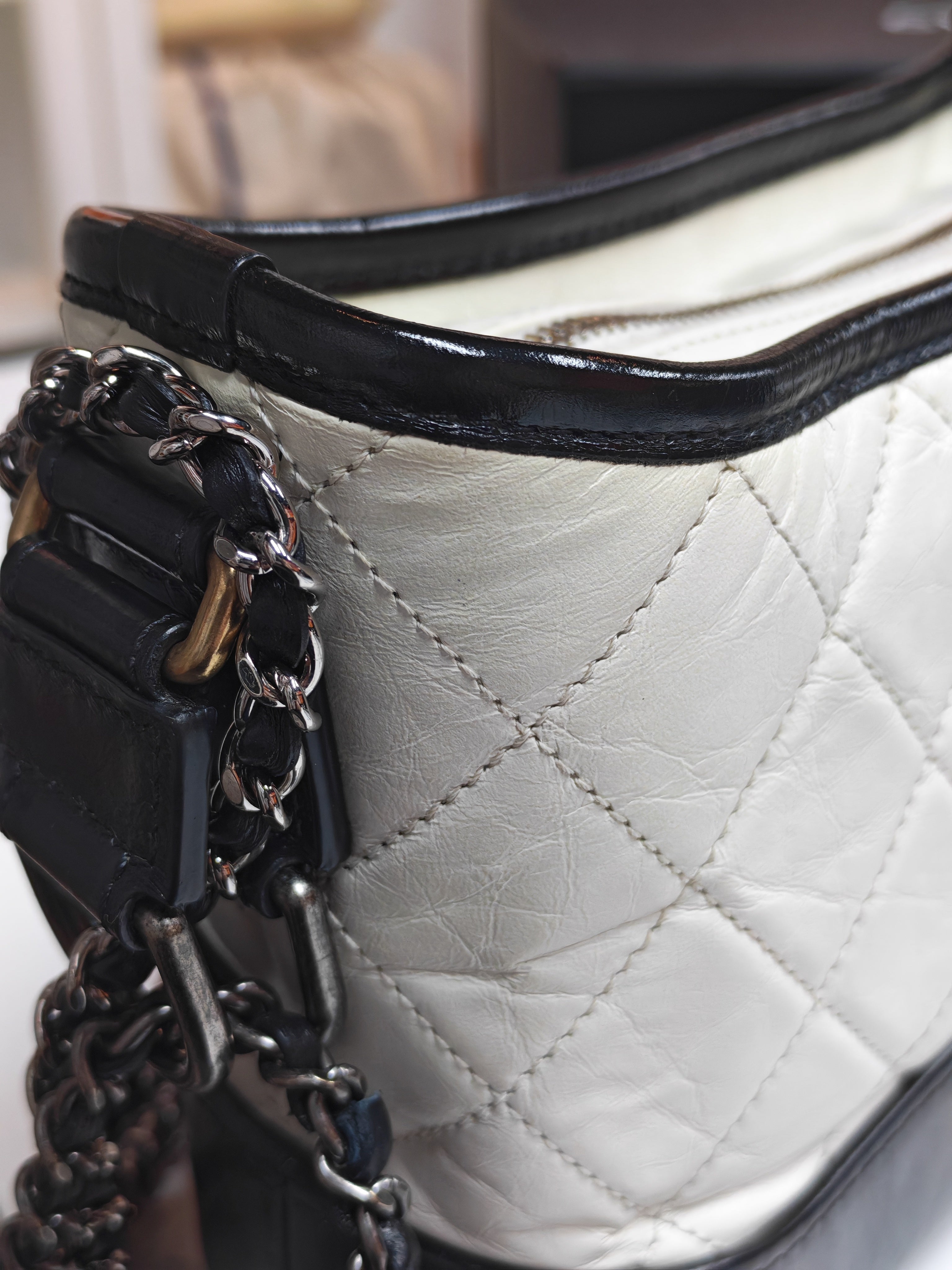 Gabrielle Small in Off White Distressed Calfskin Leather and Mixed Hardware Series 26 | Purse Maison Luxury Bags Shop