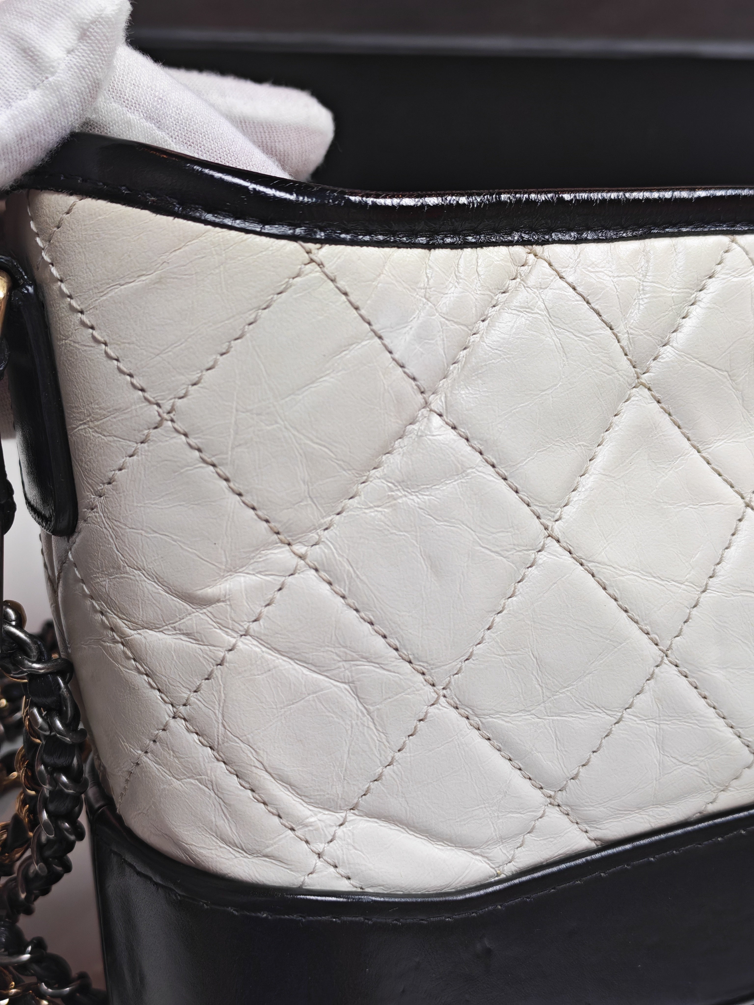 Gabrielle Small in Off White Distressed Calfskin Leather and Mixed Hardware Series 26 | Purse Maison Luxury Bags Shop