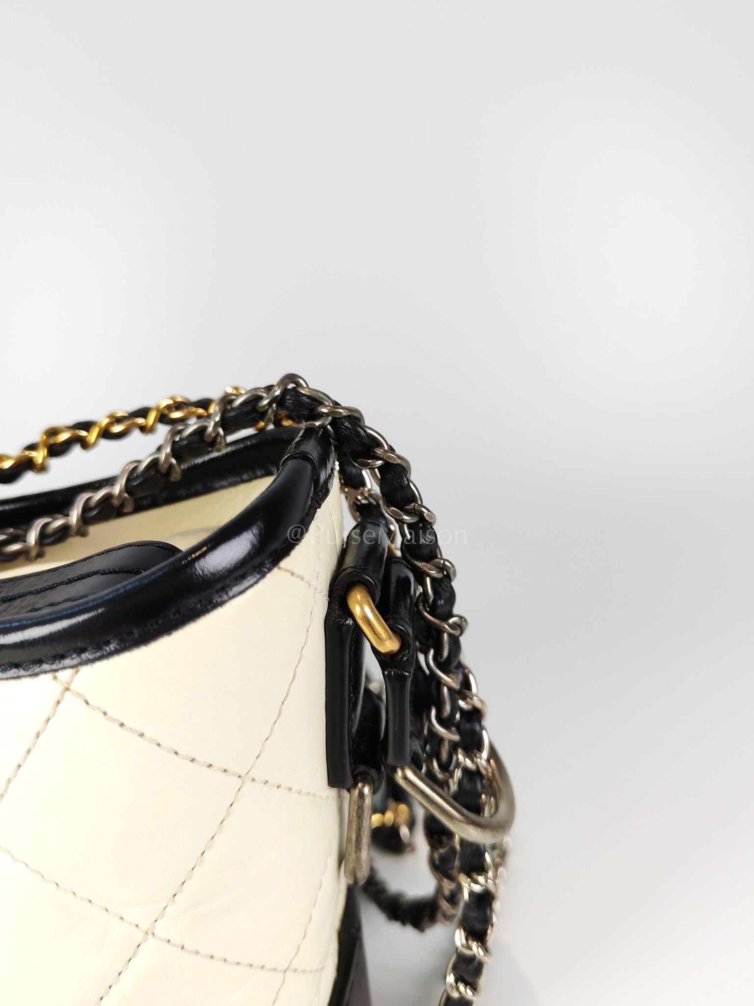 Gabrielle Small in Off White Distressed Calfskin Leather and Mixed Hardware Series 26 | Purse Maison Luxury Bags Shop