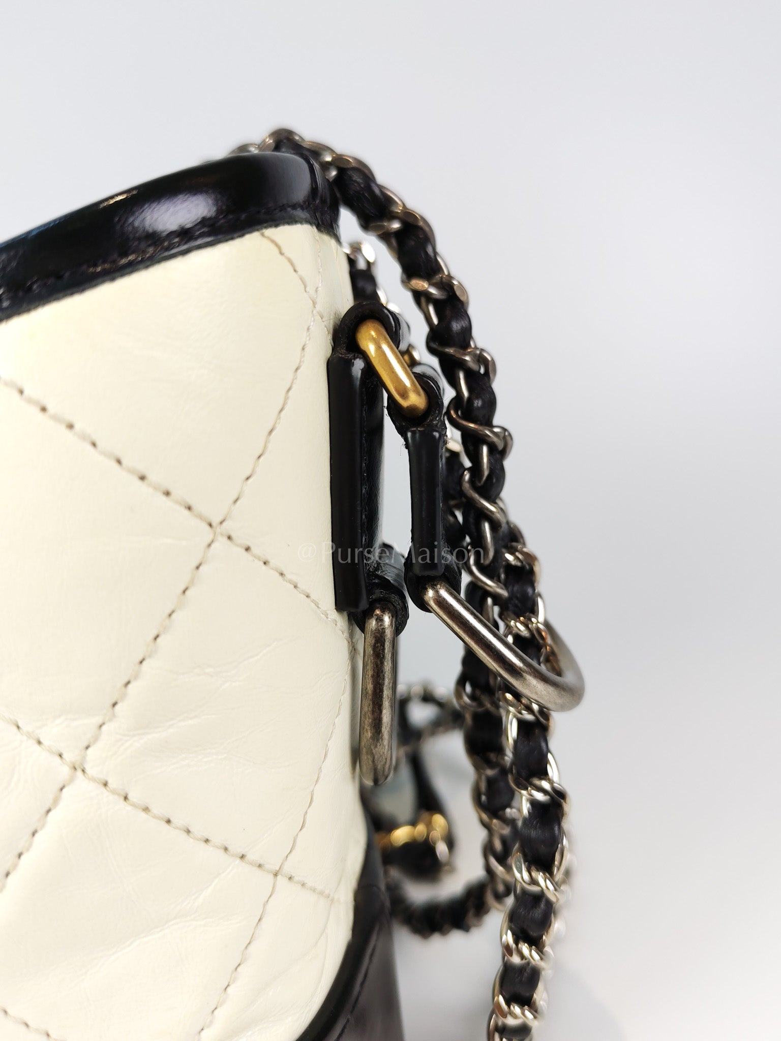 Gabrielle Small in Off White Distressed Calfskin Leather and Mixed Hardware Series 26 | Purse Maison Luxury Bags Shop