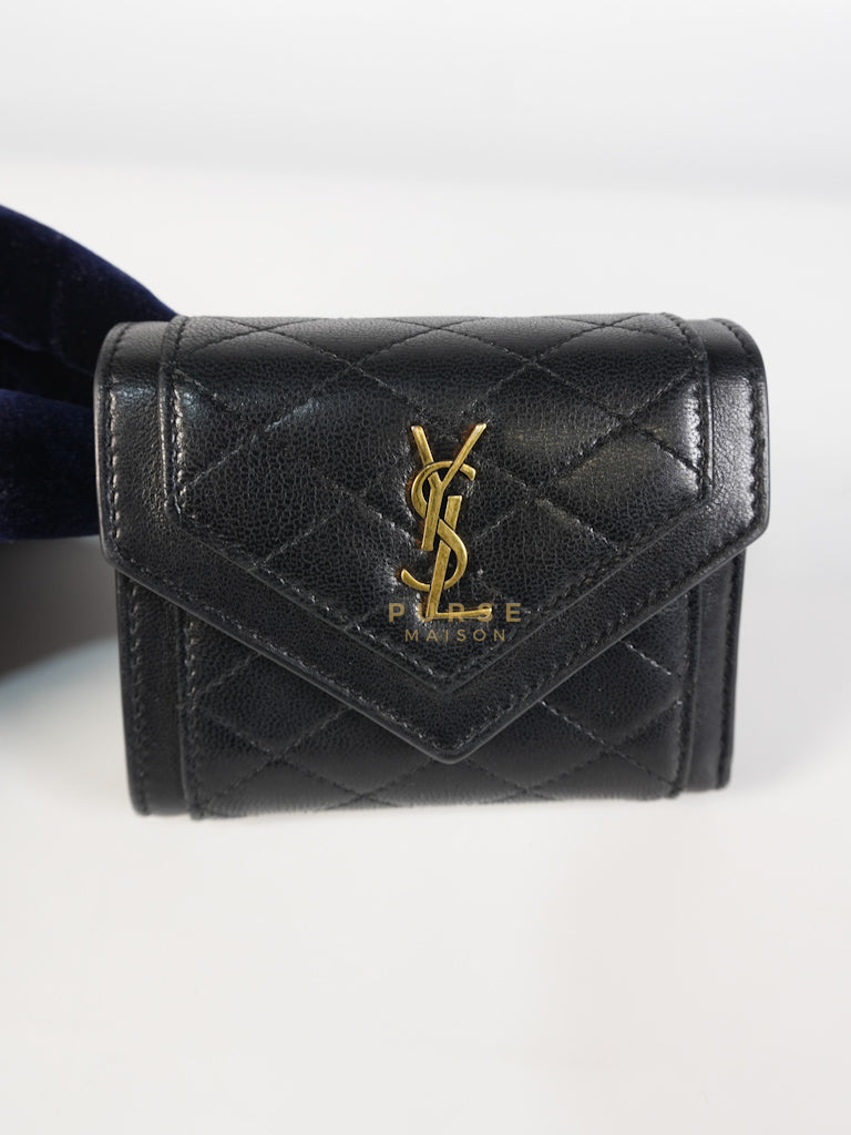 Gaby in Black Lambskin Tri-fold Compact Wallet | Purse Maison Luxury Bags Shop