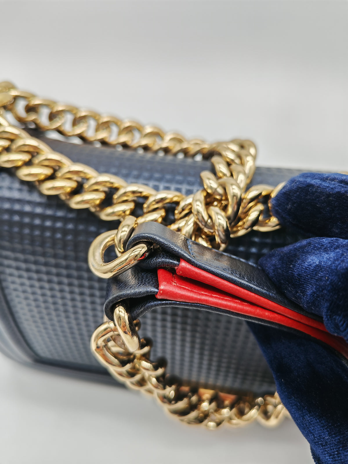 Chanel Boy Medium Limited Edition in Navy Blue Cube Embossed Lambskin Leather and Gold Hardware Series 18