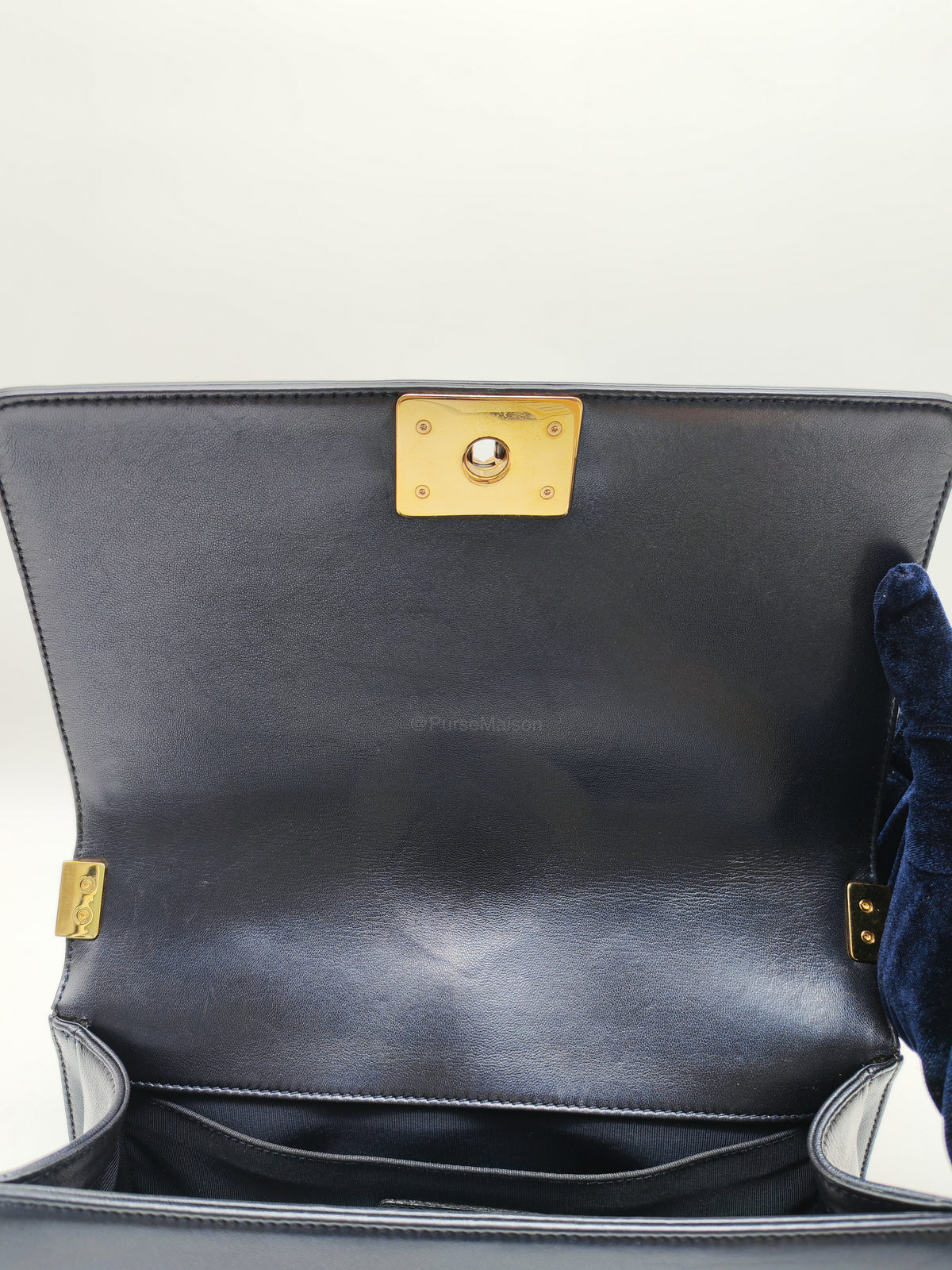 Chanel Boy Medium Limited Edition in Navy Blue Cube Embossed Lambskin Leather and Gold Hardware Series 18