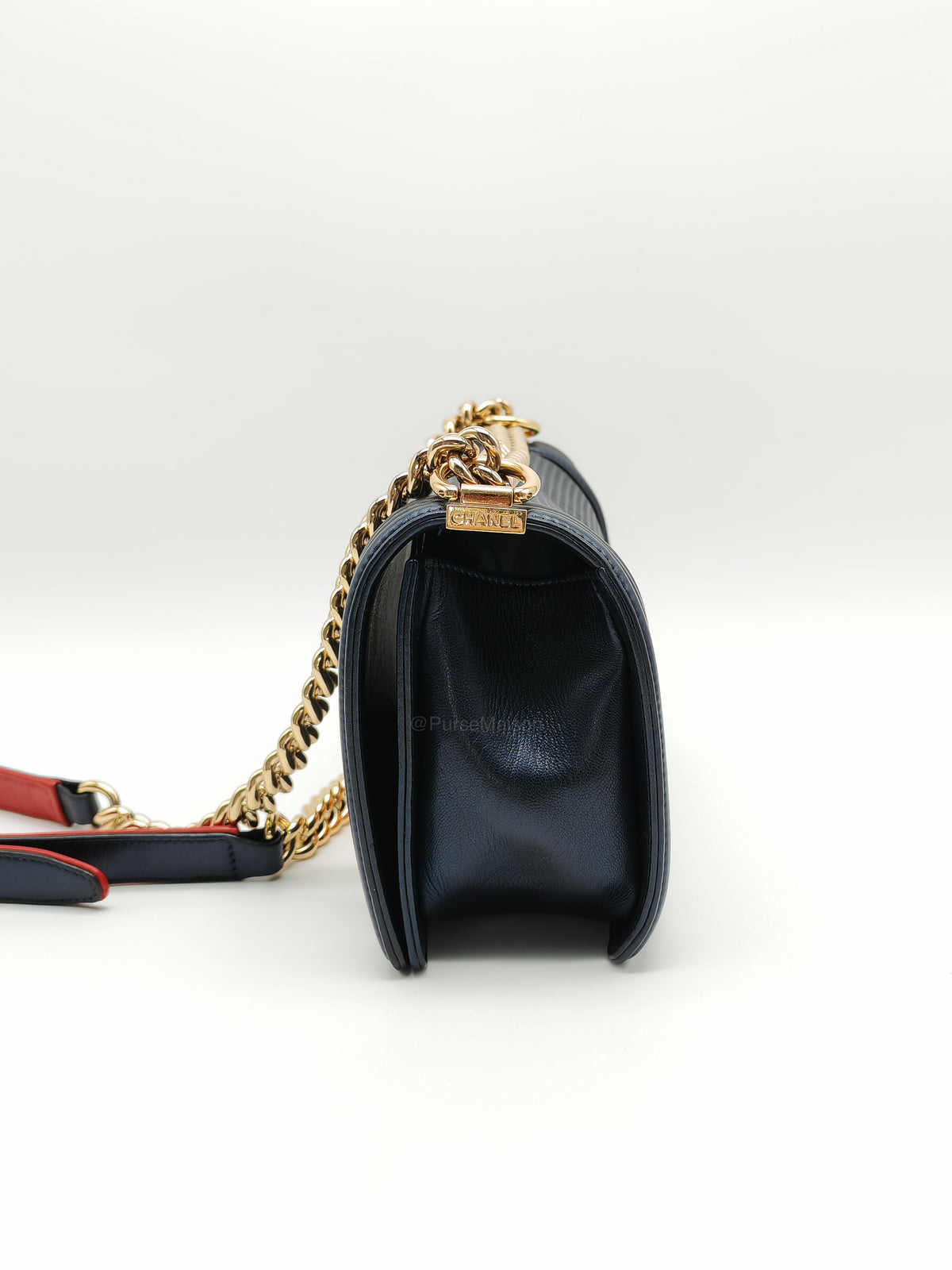 Chanel Boy Medium Limited Edition in Navy Blue Cube Embossed Lambskin Leather and Gold Hardware Series 18