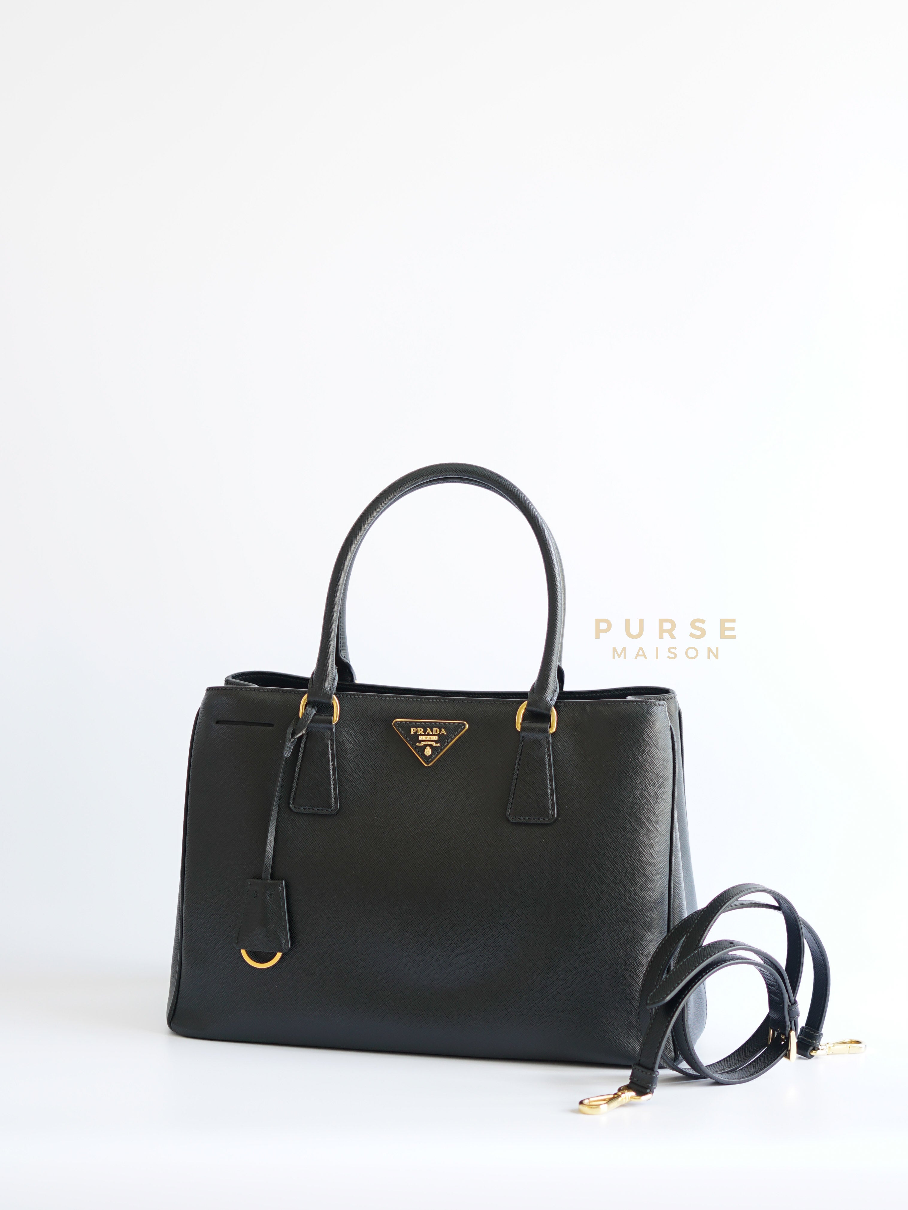 Galleria 1BA874 Single Zip Medium Black (Nero) Saffiano Lux Bag | Purse Maison Luxury Bags Shop