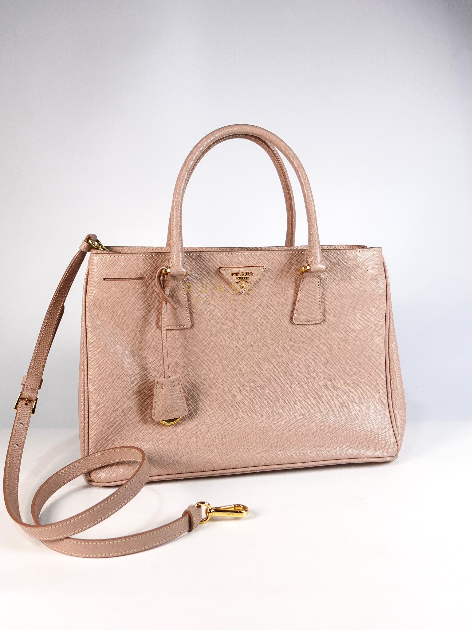 Galleria 2way Tote Bag Large in Light Pink Saffiano Leather & Gold Hardware | Purse Maison Luxury Bags Shop
