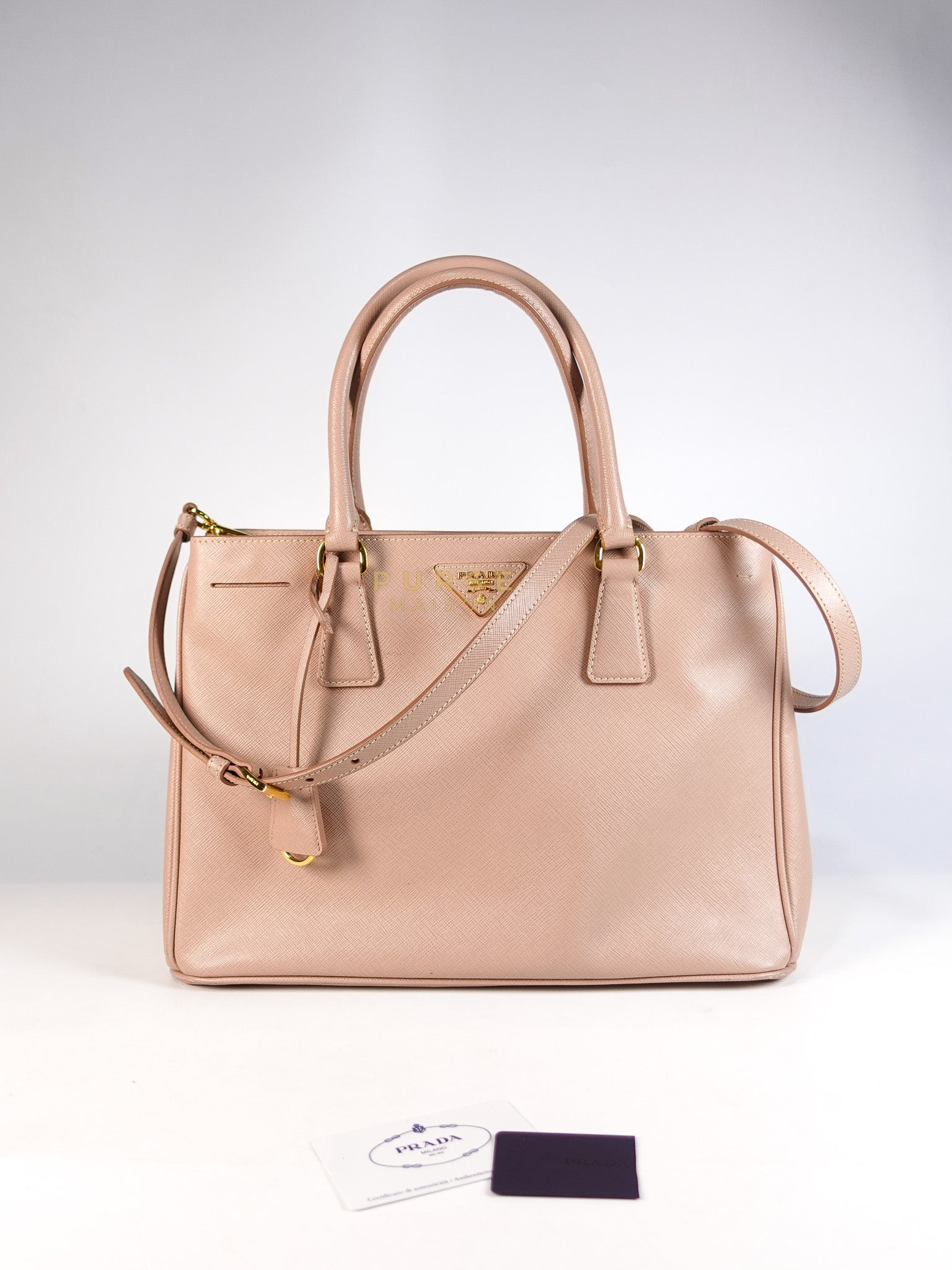 Galleria 2way Tote Bag Large in Light Pink Saffiano Leather & Gold Hardware | Purse Maison Luxury Bags Shop