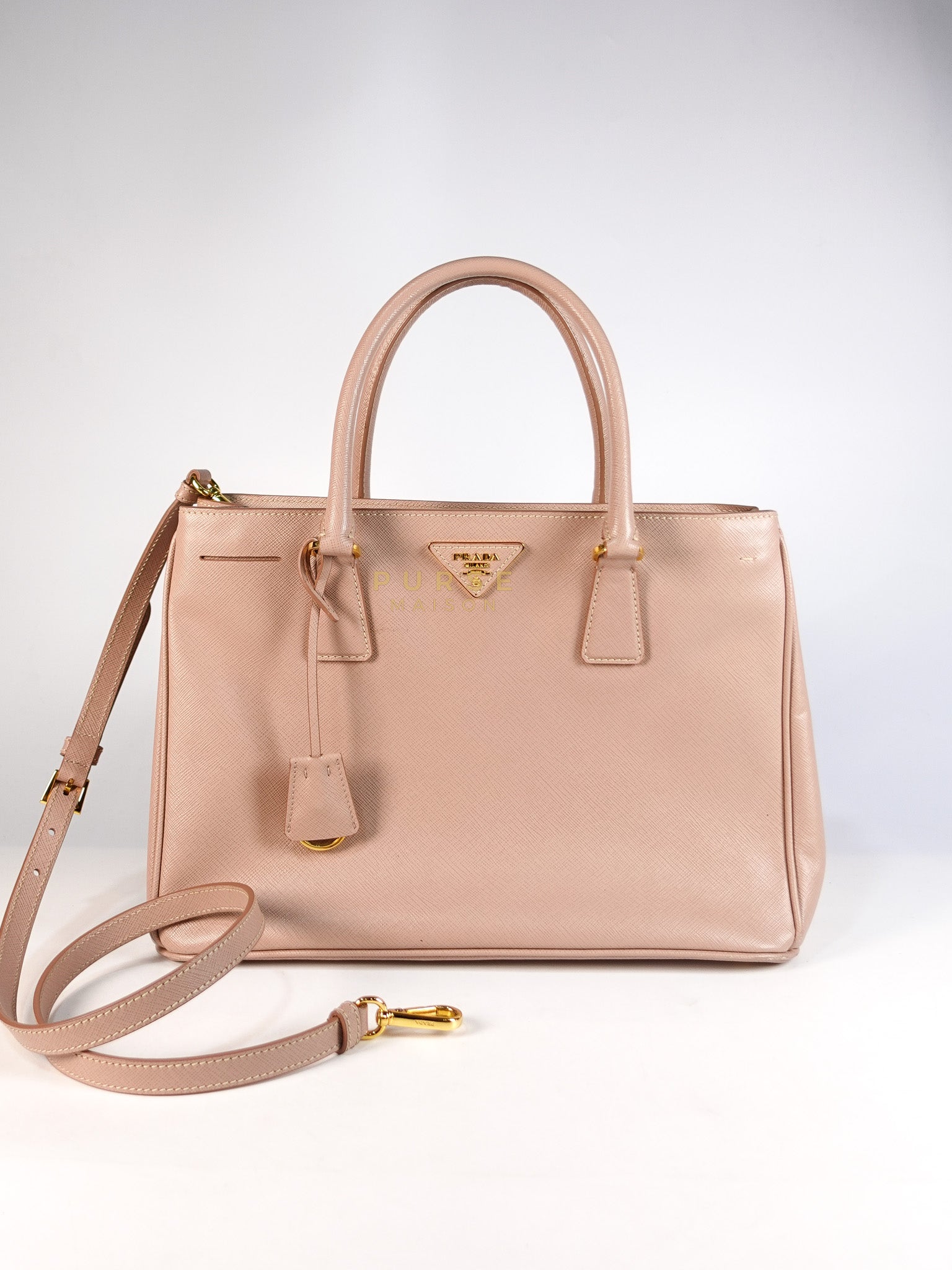 Galleria 2way Tote Bag Large in Light Pink Saffiano Leather & Gold Hardware | Purse Maison Luxury Bags Shop