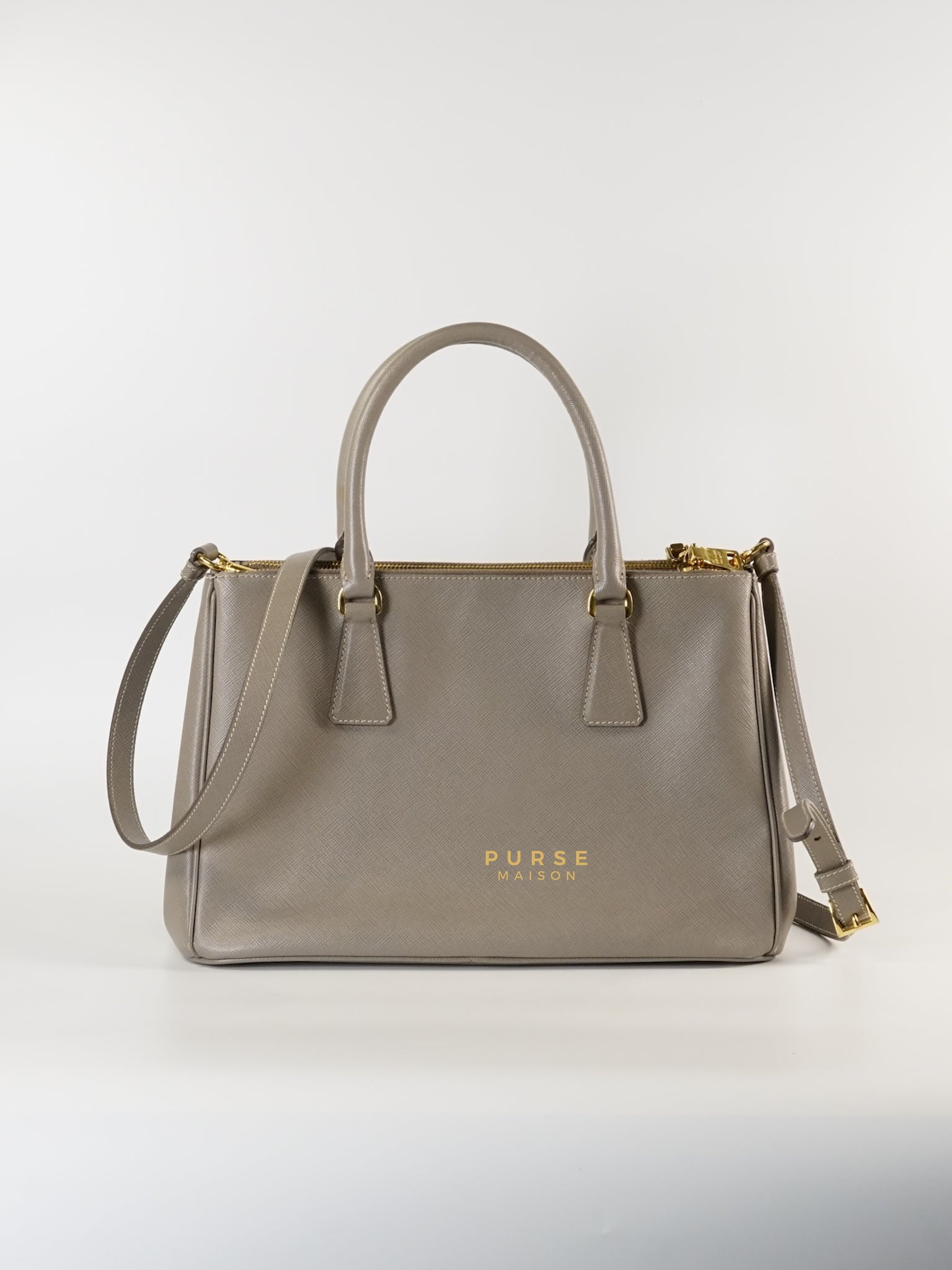 Galleria Small Double Zip in Gray Saffiano Lux | Purse Maison Luxury Bags Shop