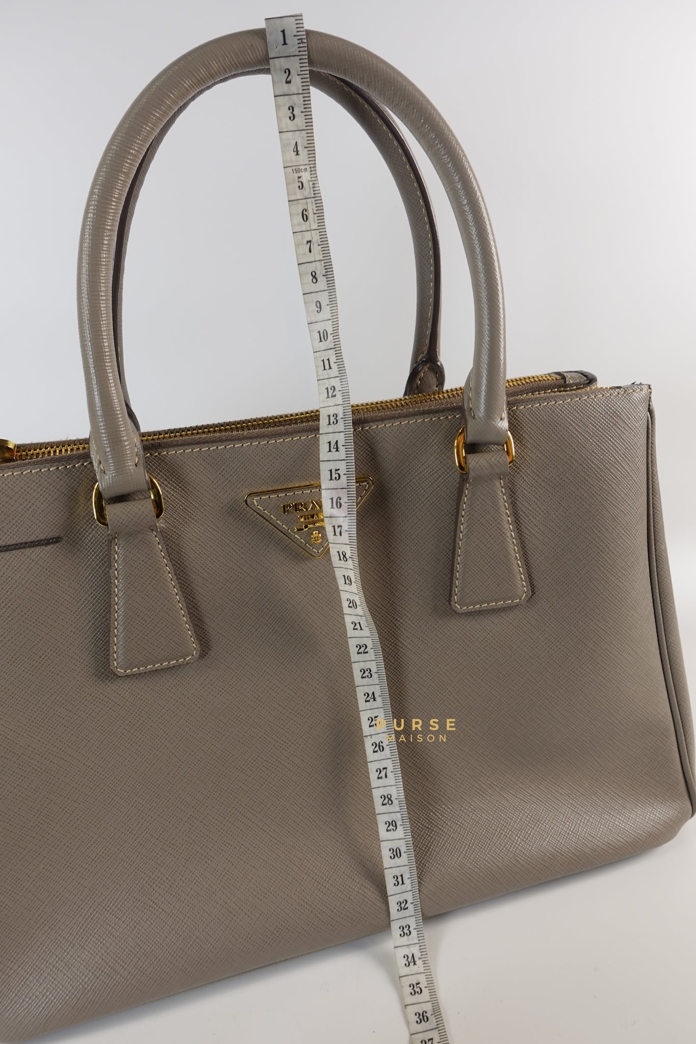 Galleria Small Double Zip in Gray Saffiano Lux | Purse Maison Luxury Bags Shop