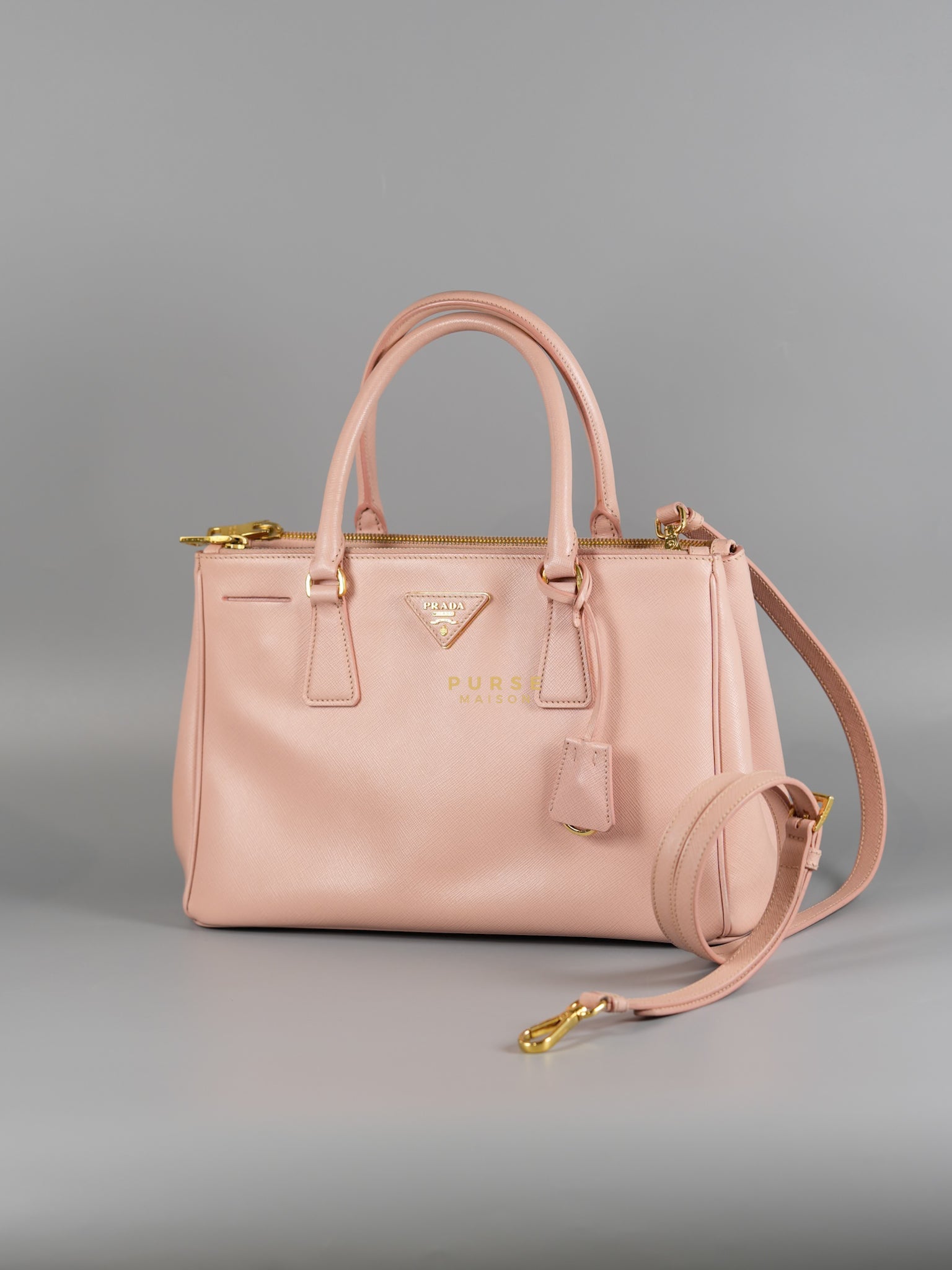 Galleria Small Double Zip in Saffiano Lux Blush Pink | Purse Maison Luxury Bags Shop