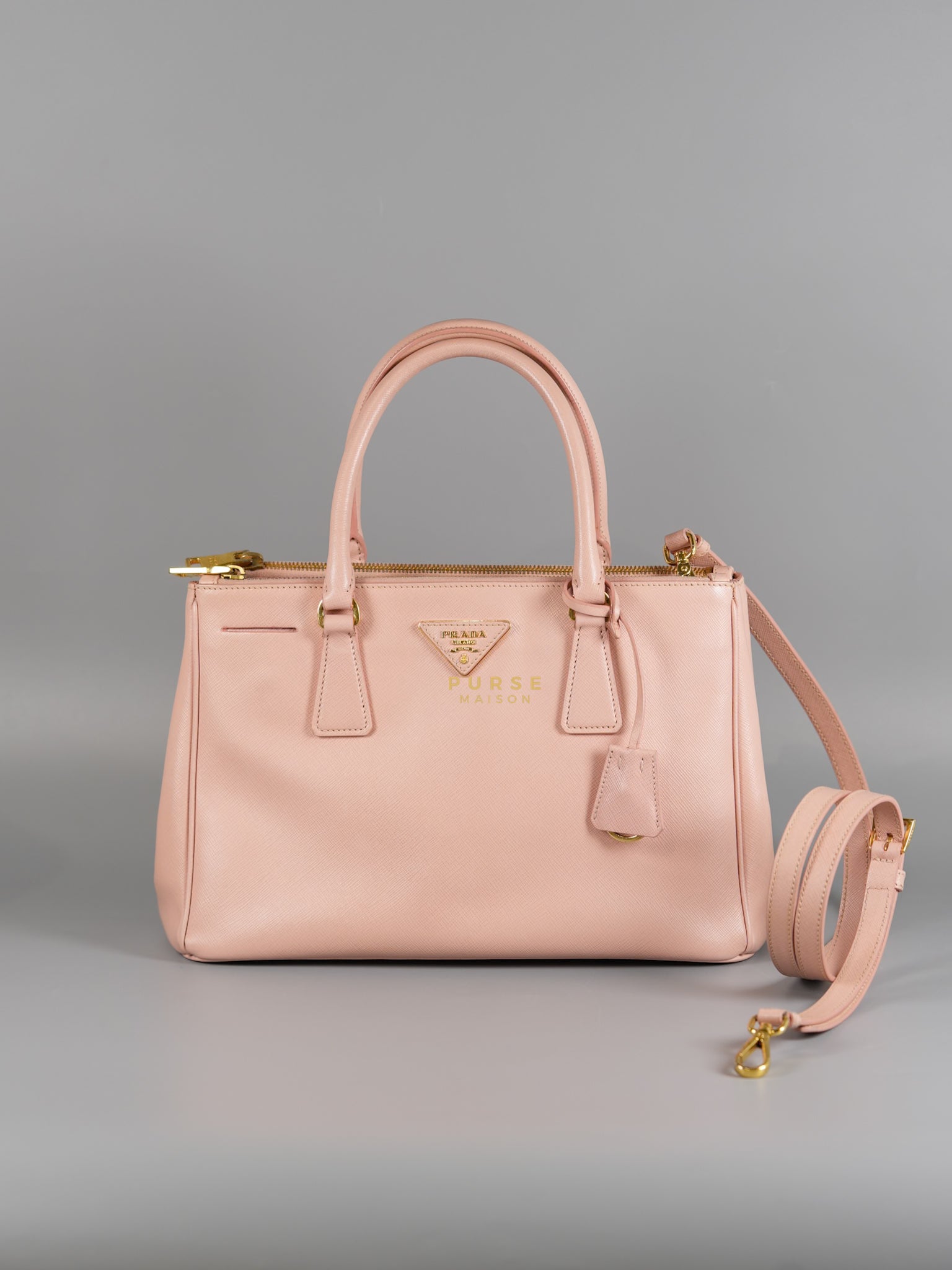 Galleria Small Double Zip in Saffiano Lux Blush Pink | Purse Maison Luxury Bags Shop