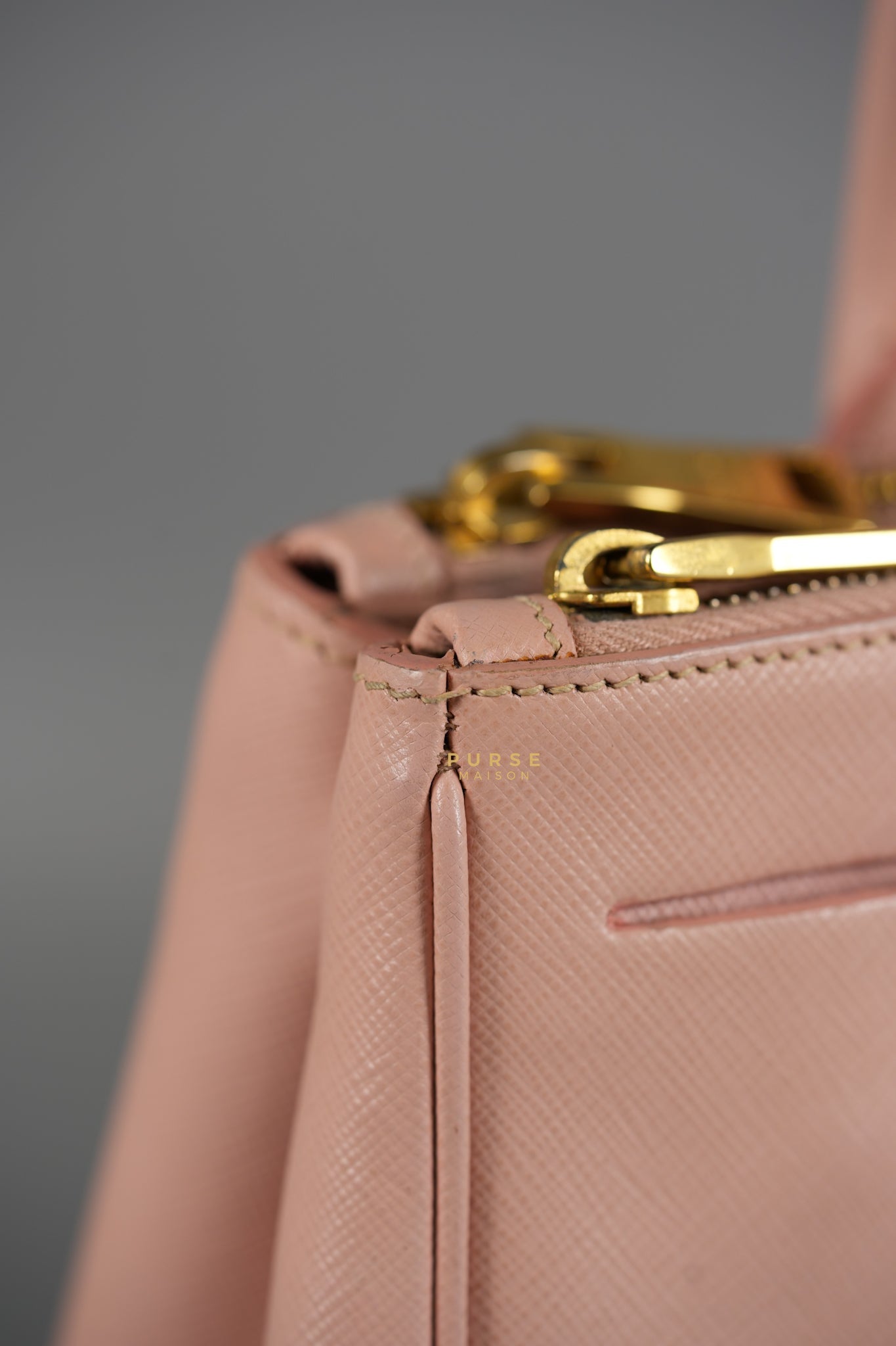 Galleria Small Double Zip in Saffiano Lux Blush Pink | Purse Maison Luxury Bags Shop