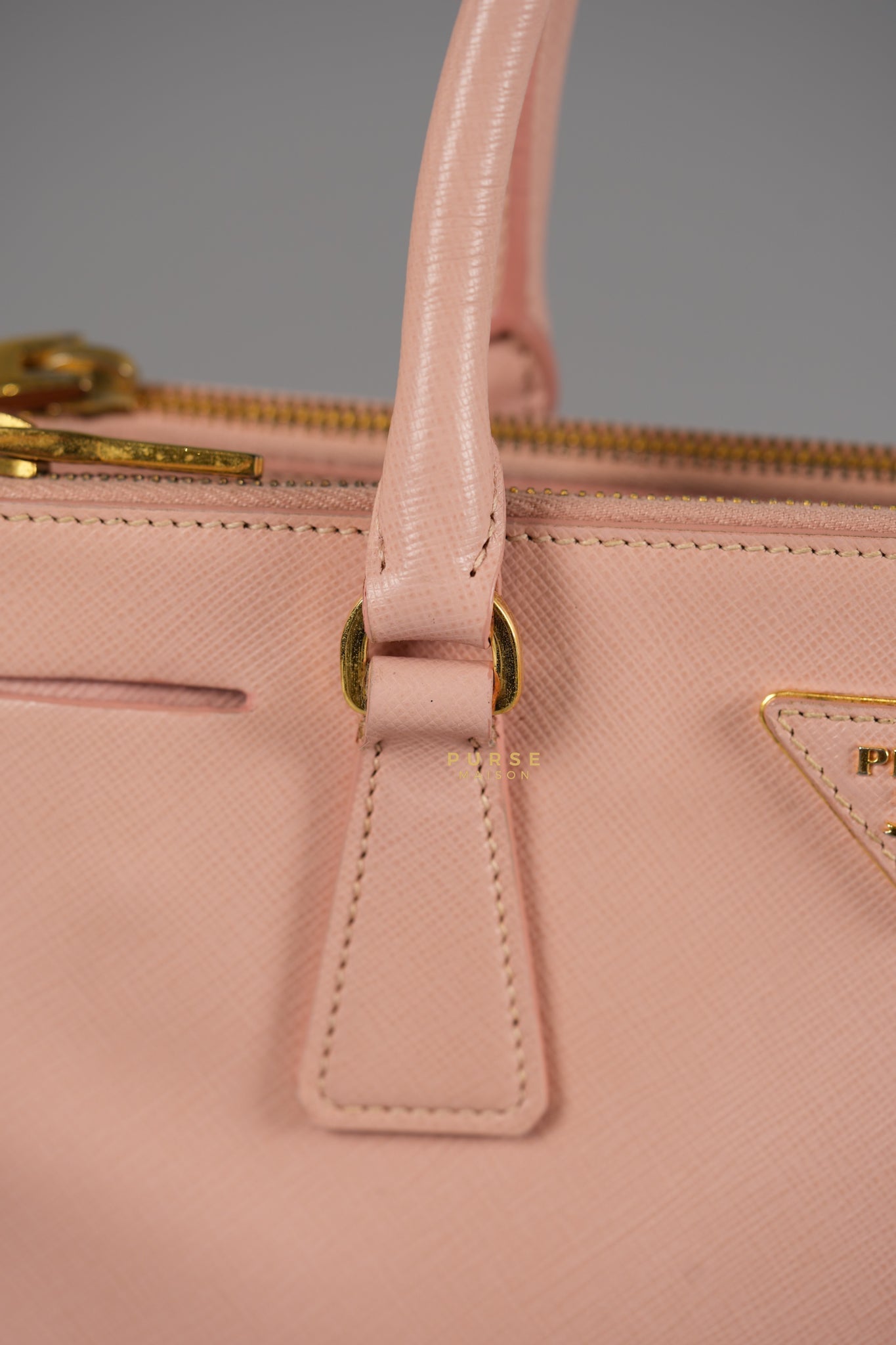 Galleria Small Double Zip in Saffiano Lux Blush Pink | Purse Maison Luxury Bags Shop