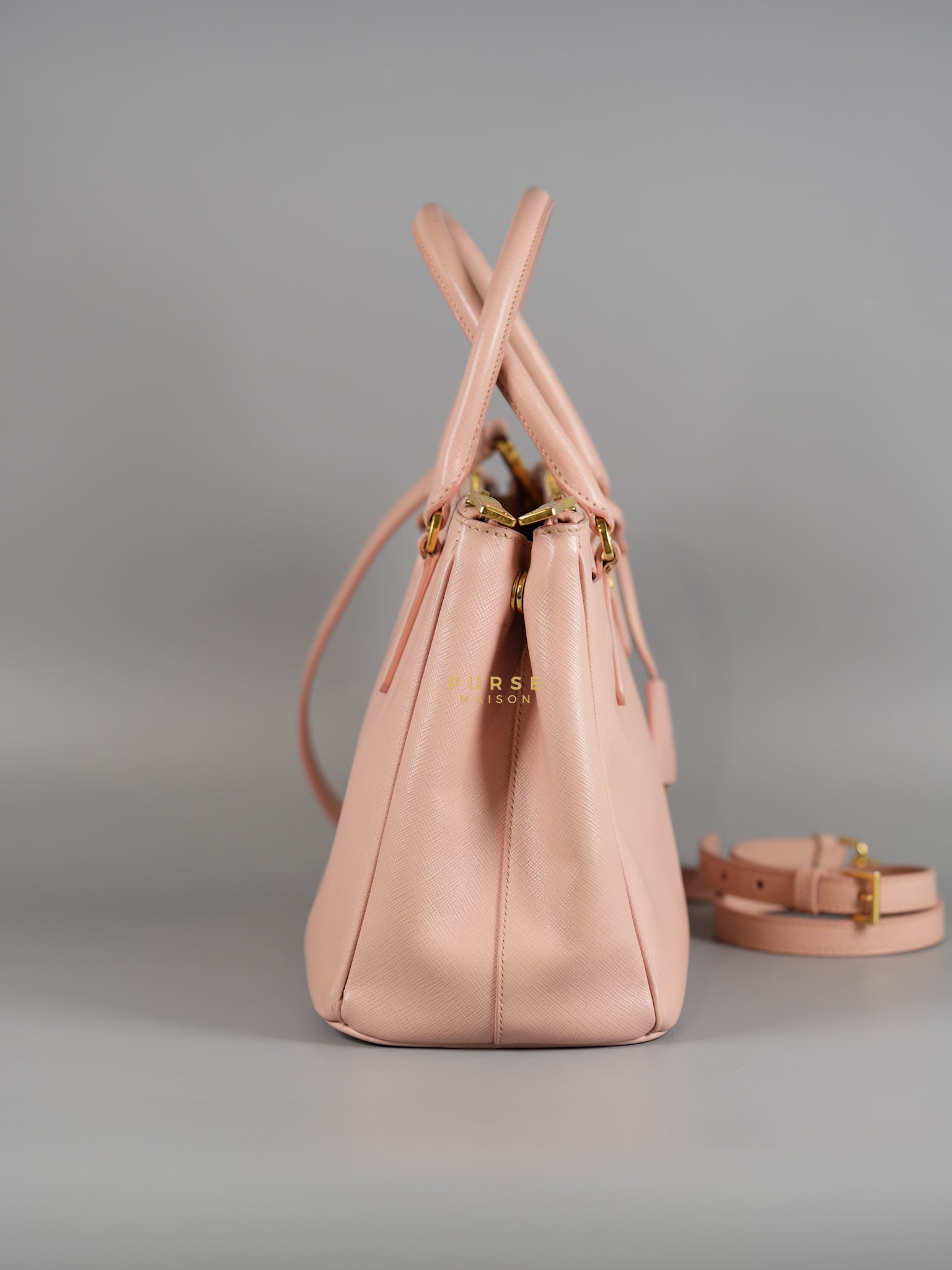 Galleria Small Double Zip in Saffiano Lux Blush Pink | Purse Maison Luxury Bags Shop