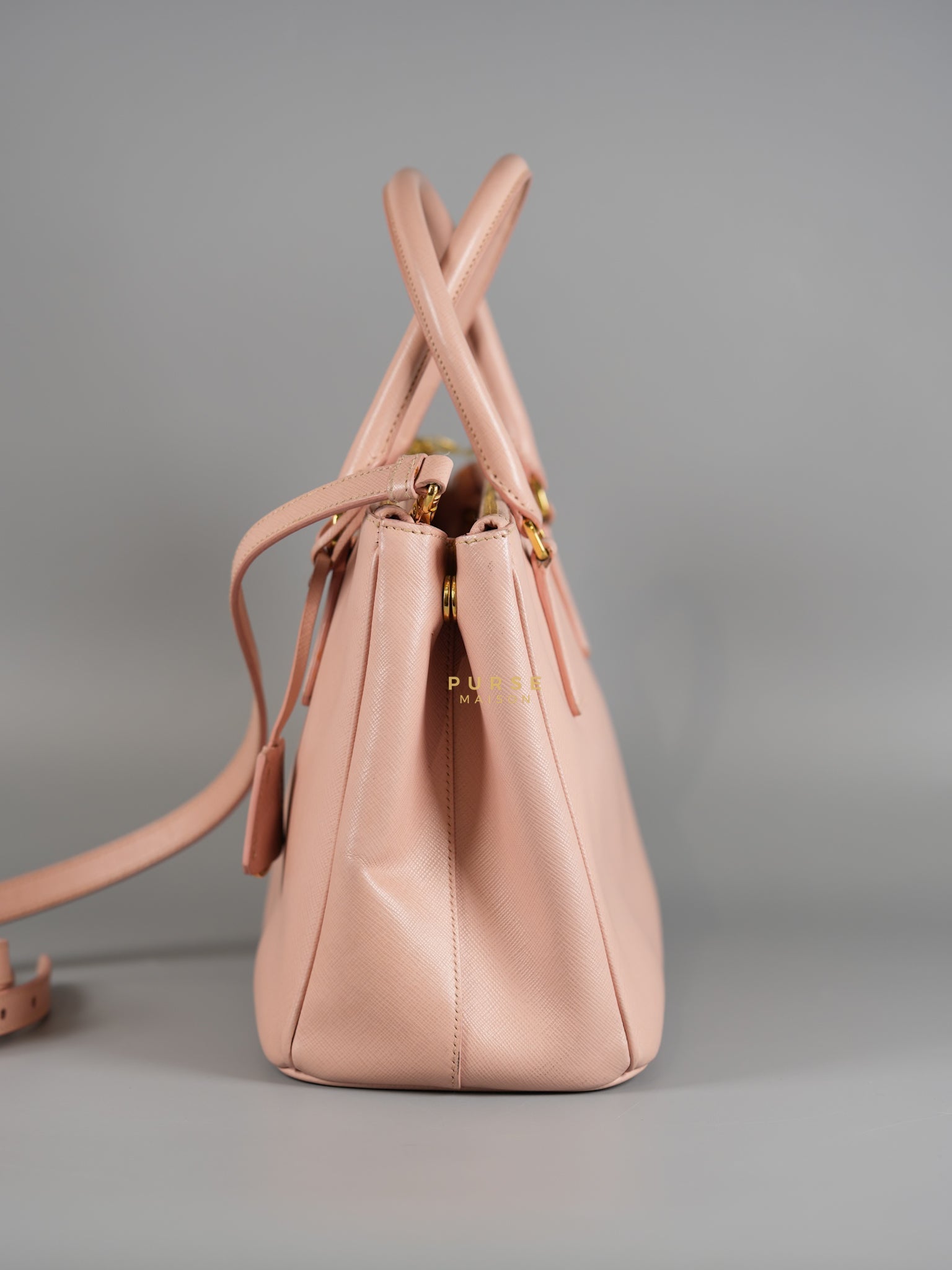 Galleria Small Double Zip in Saffiano Lux Blush Pink | Purse Maison Luxury Bags Shop