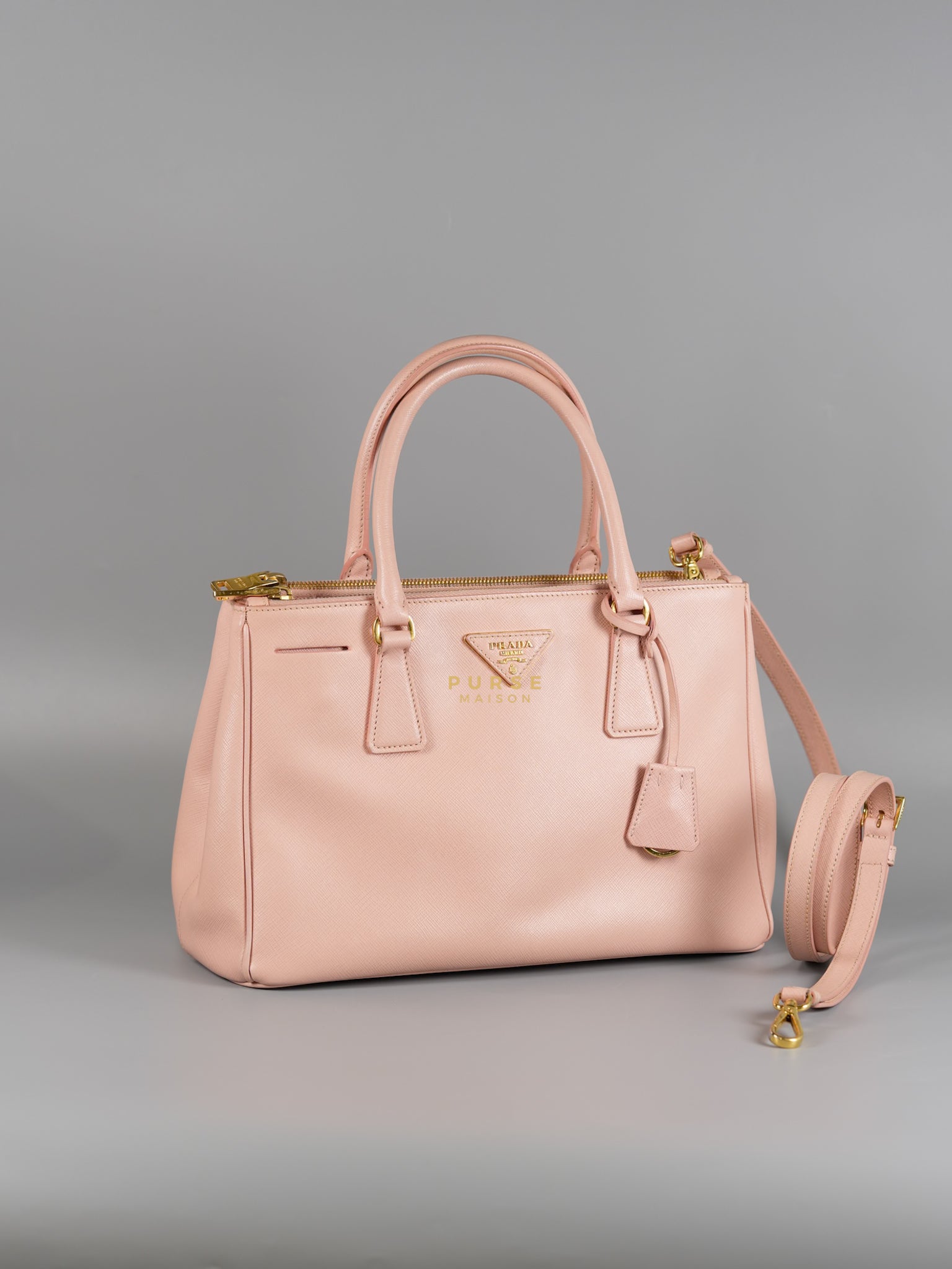 Galleria Small Double Zip in Saffiano Lux Blush Pink | Purse Maison Luxury Bags Shop