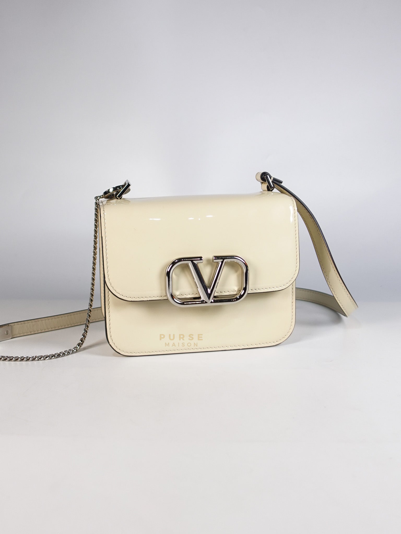 Garavani V-Logo& Almond Beige Patent Small Crossbody Bag | Purse Maison Luxury Bags Shop