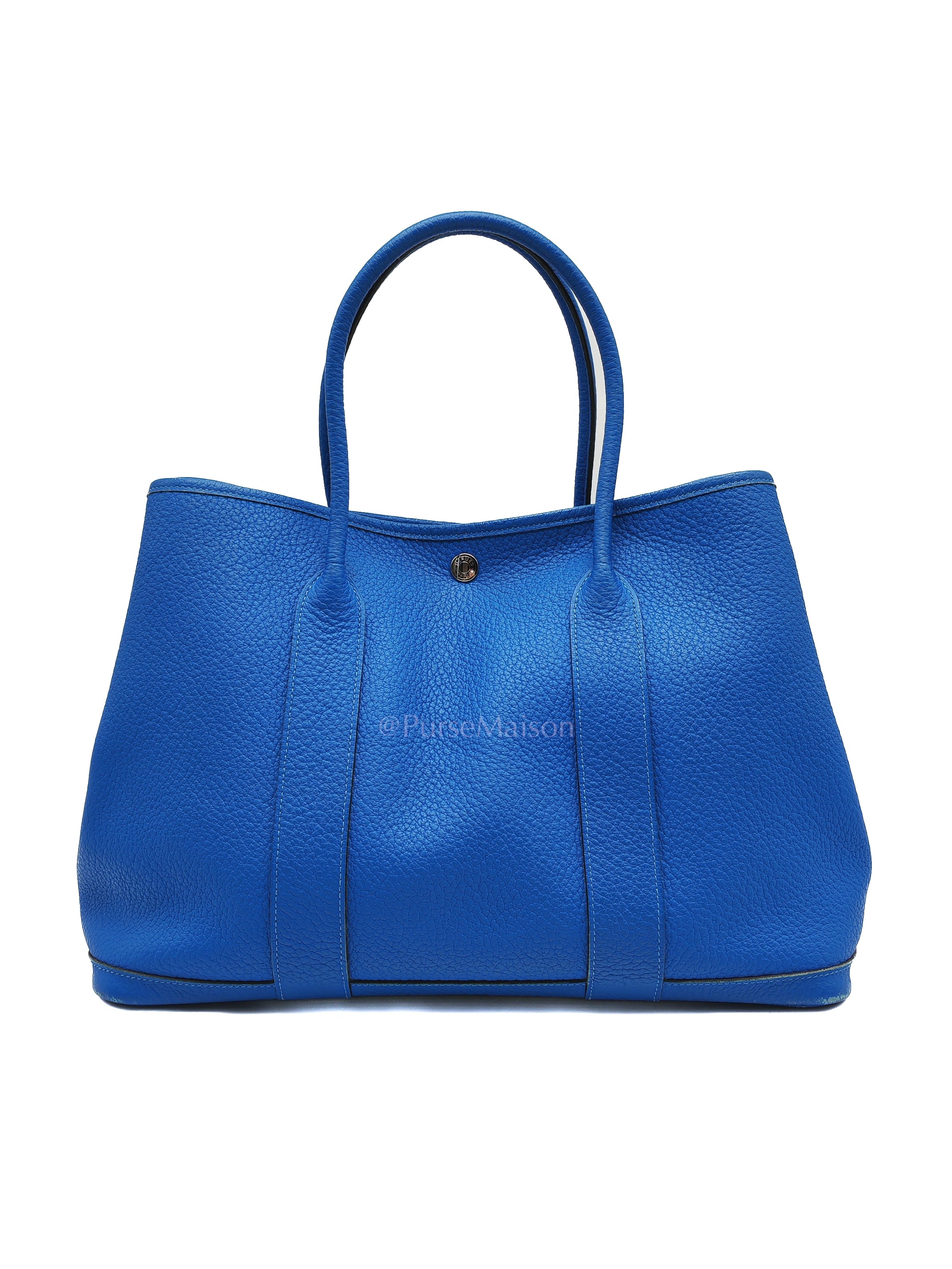 Garden Party Tote in Blue Hydra Fjord Leather and Palladium Hardware Stamp Square P (2012) | Purse Maison Luxury Bags Shop