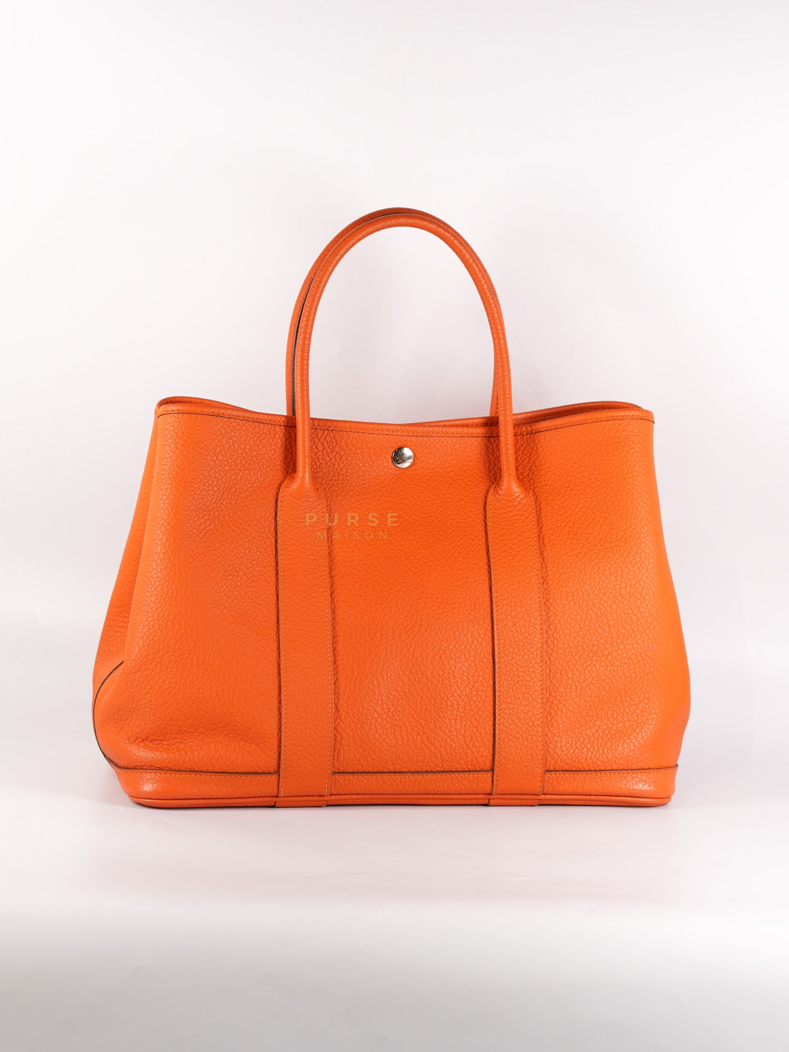 Garden Party Tote 36 (GPT) in Orange Clemence Leather and Palladium Hardware Stamp Square R | Purse Maison Luxury Bags Shop