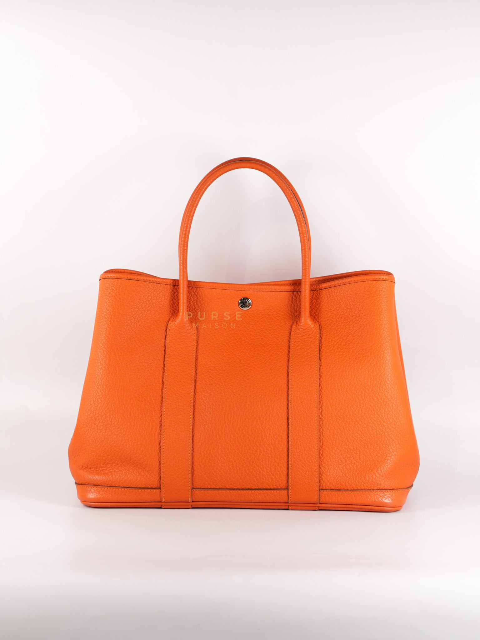 Garden Party Tote 36 (GPT) in Orange Clemence Leather and Palladium Hardware Stamp Square R | Purse Maison Luxury Bags Shop