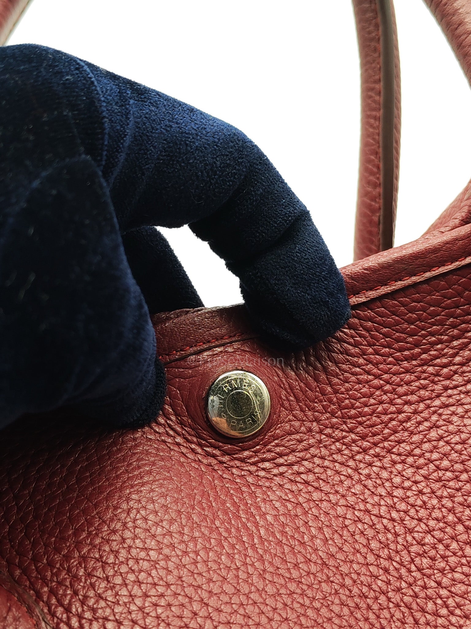 Garden Party Tote Bag 36 (GPT) in Rouge Grenat Clemence Leather & Palladium Hardware Stamp Square D (2000) | Purse Maison Luxury Bags Shop