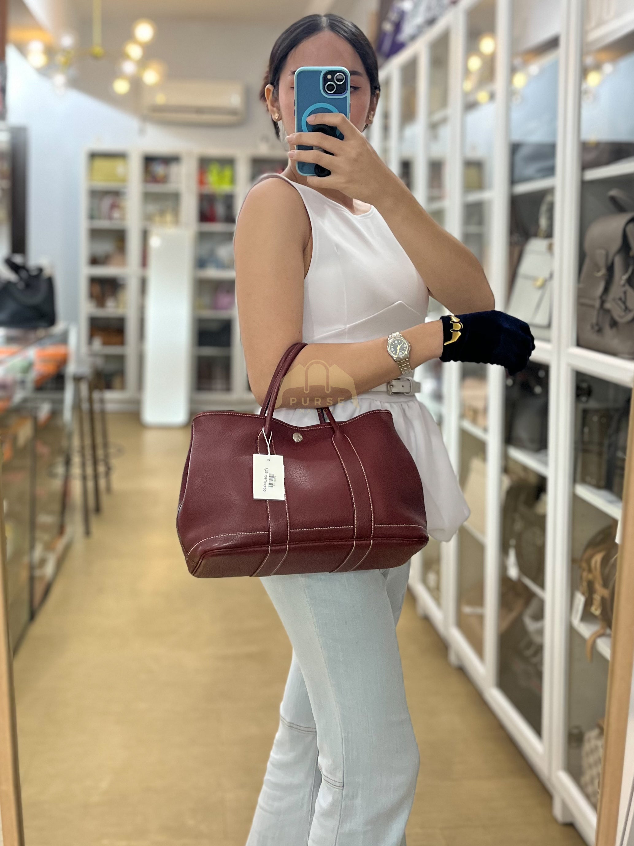 Garden Party Tote Bag (GPT) 30 in Rouge H Negonda Leather Palladium Hardware Stamp O Square (2011) | Purse Maison Luxury Bags Shop