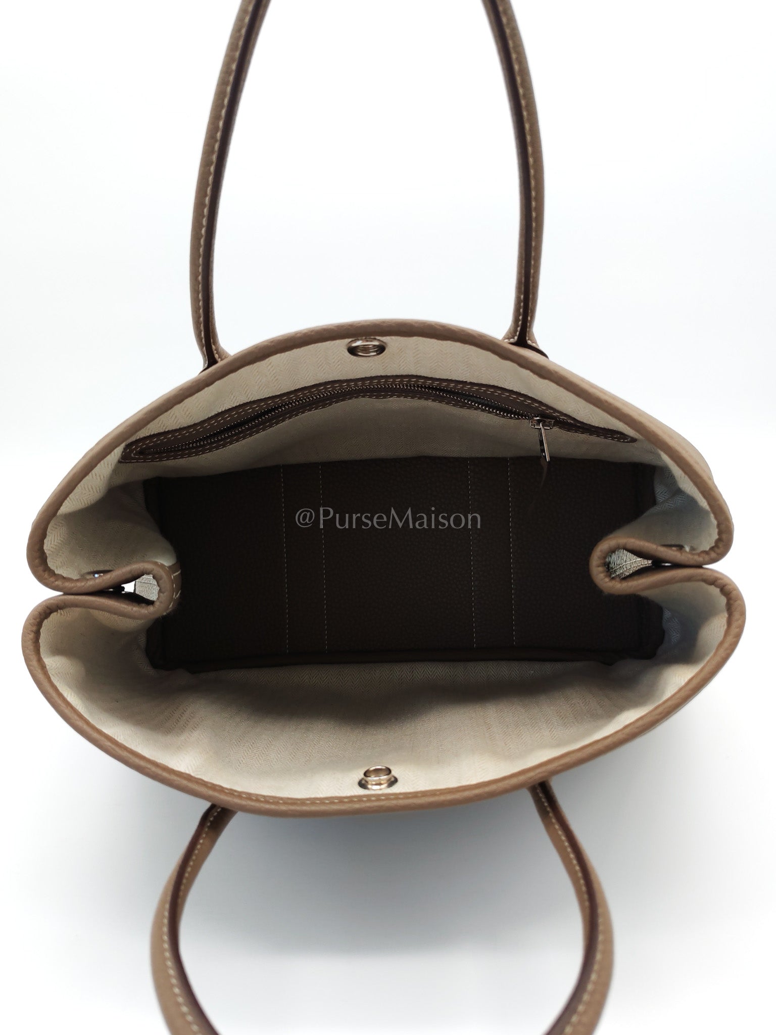 Garden Party Tote (GPT) 30 Etoupe Negonda Leather in Palladium Hardware Stamp W(2024) | Purse Maison Luxury Bags Shop