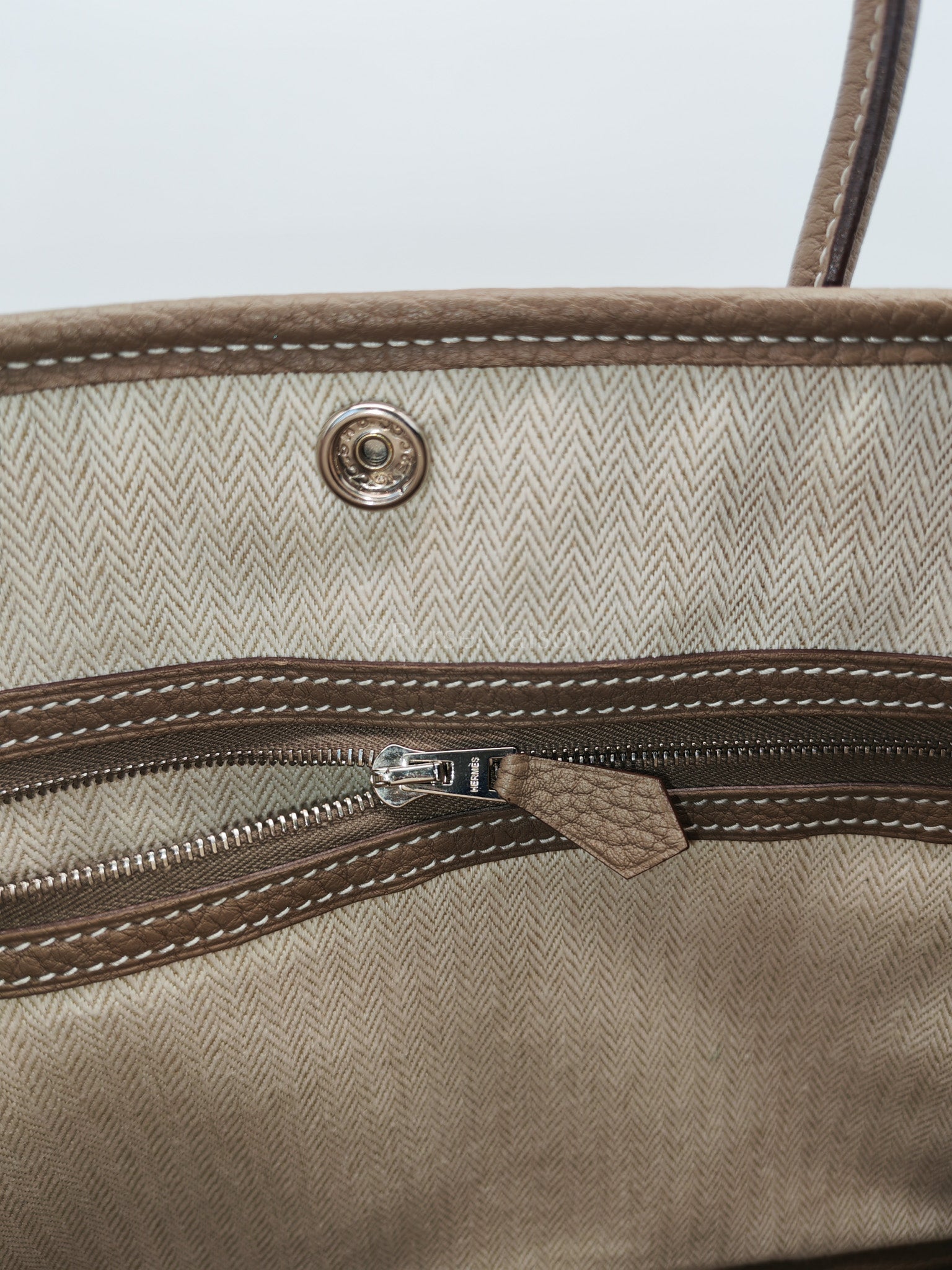 Garden Party Tote (GPT) 30 Etoupe Negonda Leather in Palladium Hardware Stamp W(2024) | Purse Maison Luxury Bags Shop