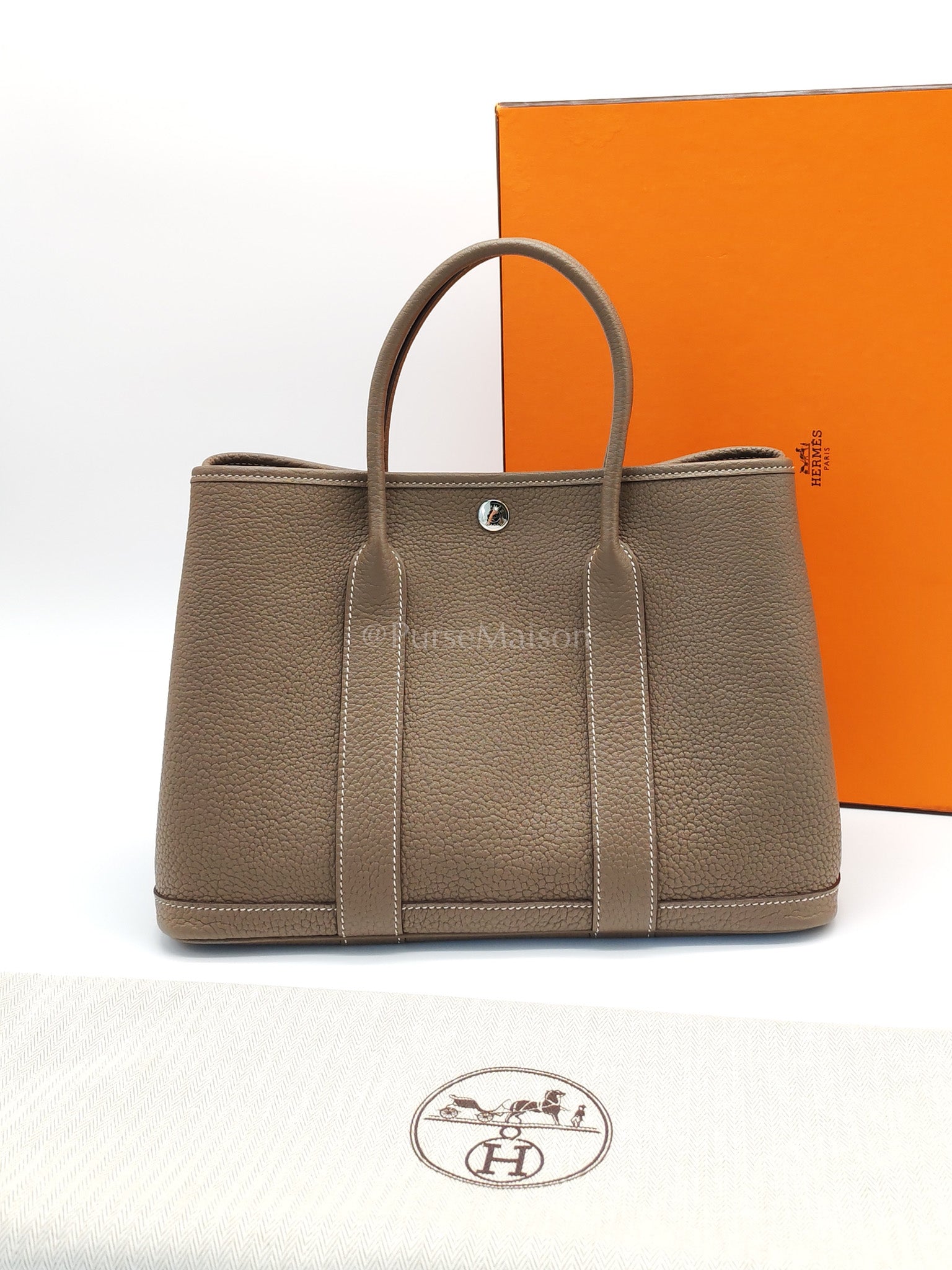Garden Party Tote (GPT) 30 Etoupe Negonda Leather in Palladium Hardware Stamp W(2024) | Purse Maison Luxury Bags Shop