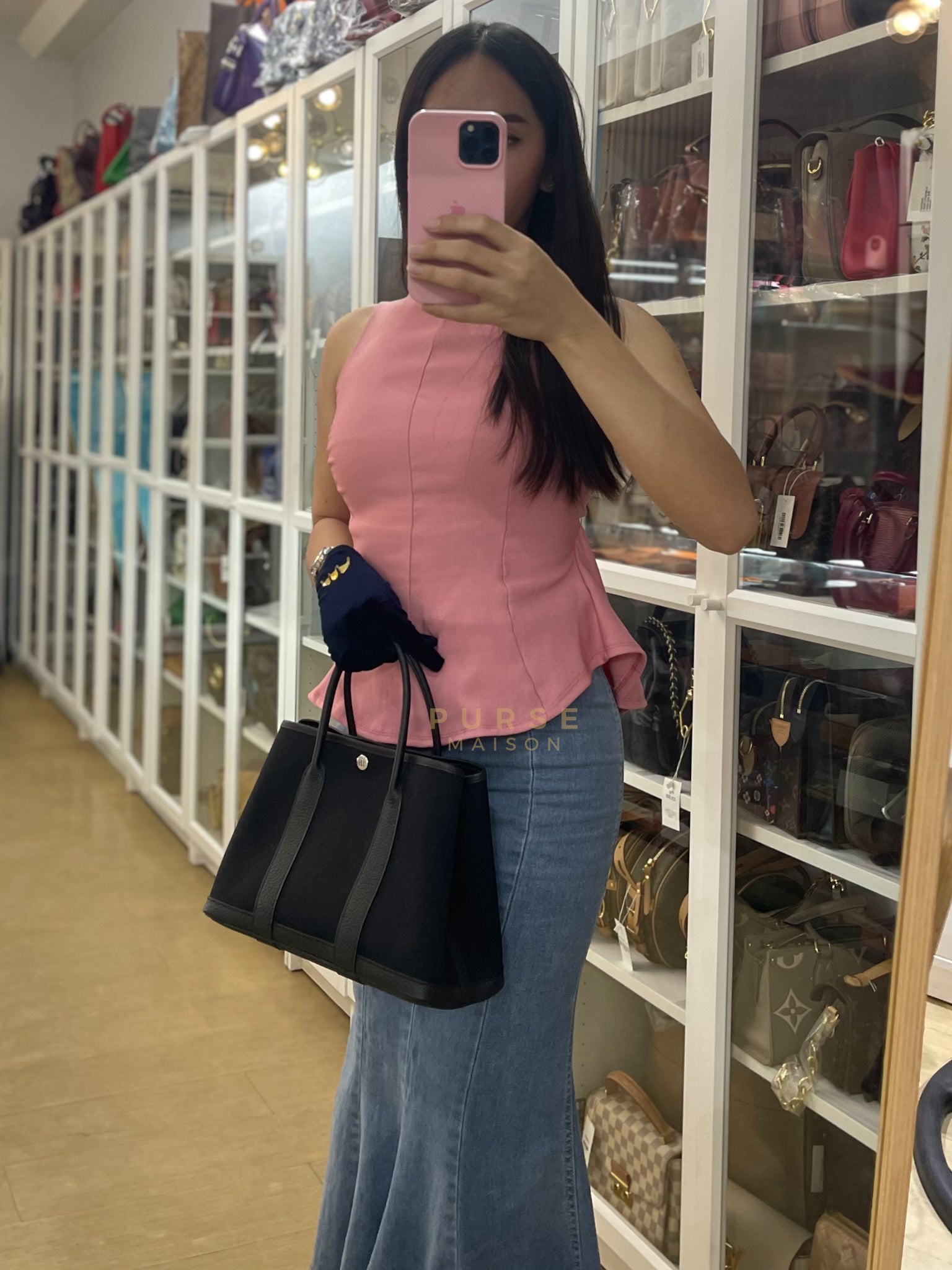 Garden Party Tote (GPT 30) in Black Canvas and Palladium Hardware Stamp B (2023) | Purse Maison Luxury Bags Shop