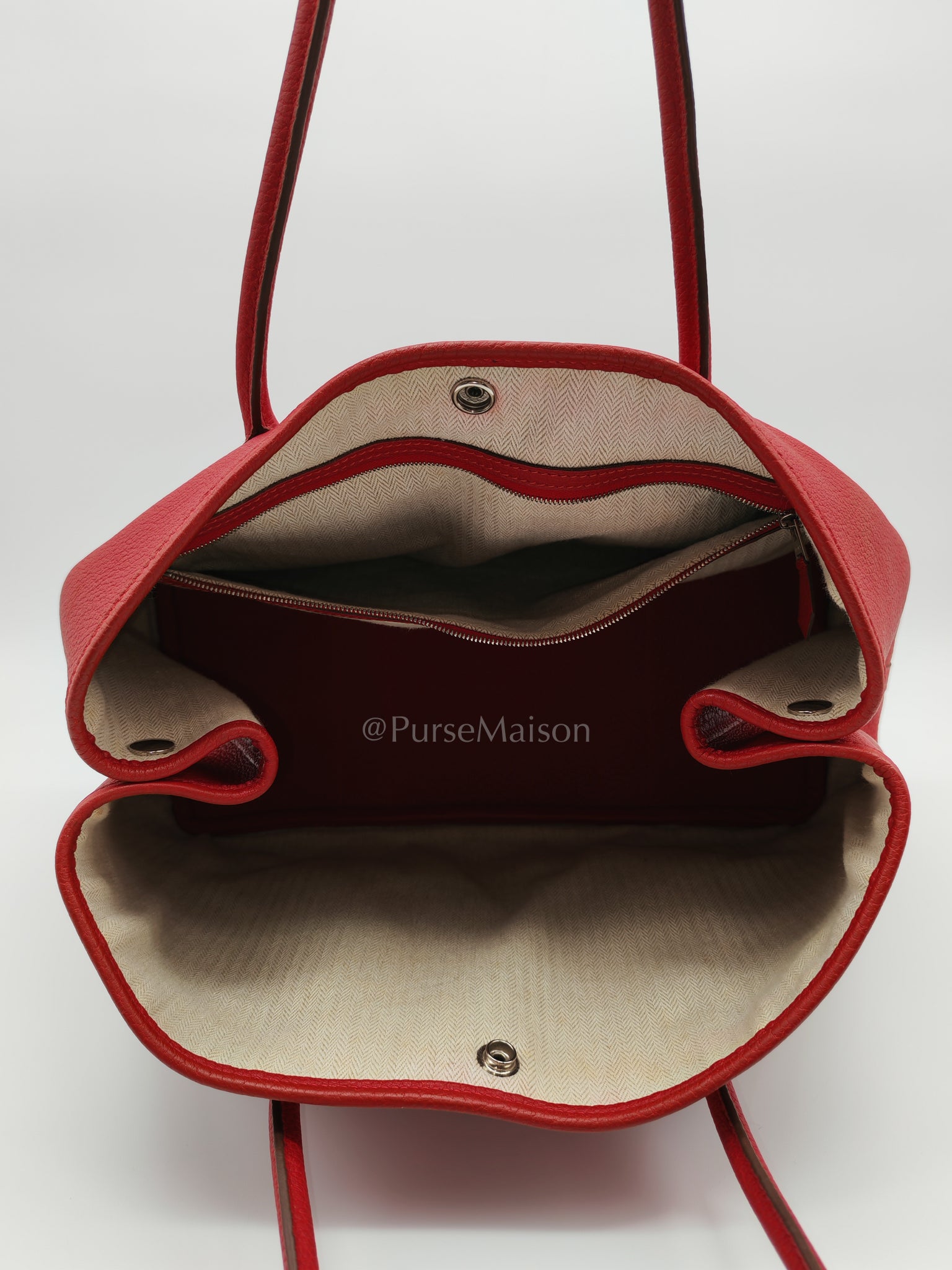Garden Party Tote (GPT) 36 Rouge Red in Negoda Leather Palladium Hardware Stamp Square Q (2013) | Purse Maison Luxury Bags Shop
