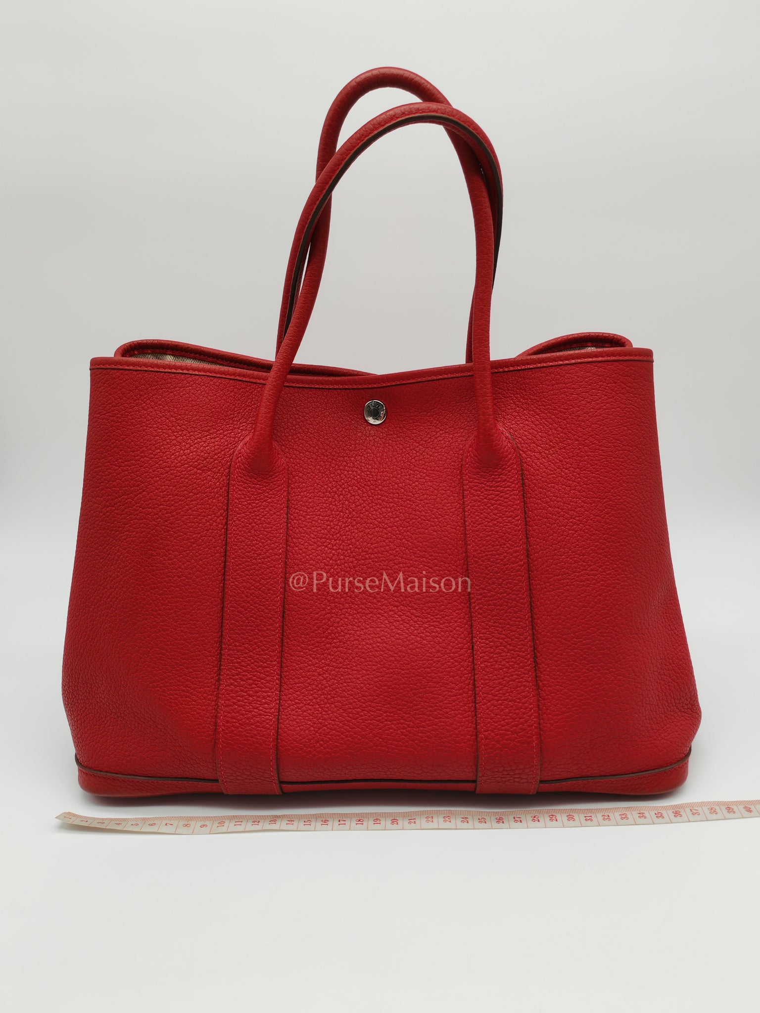 Garden Party Tote (GPT) 36 Rouge Red in Negoda Leather Palladium Hardware Stamp Square Q (2013) | Purse Maison Luxury Bags Shop