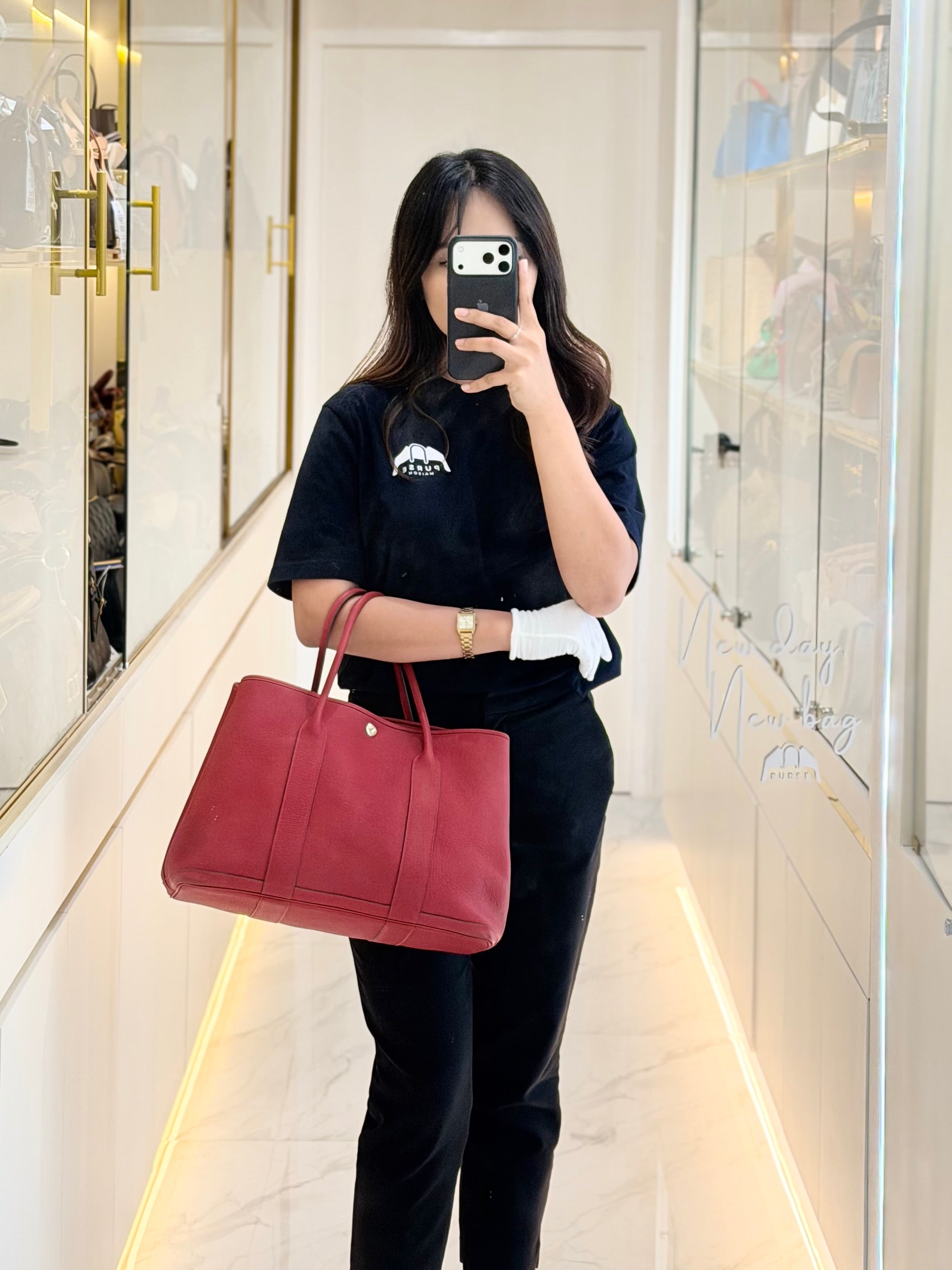 Garden Party Tote (GPT) 36 Rouge Red in Negoda Leather Palladium Hardware Stamp Square Q (2013) | Purse Maison Luxury Bags Shop