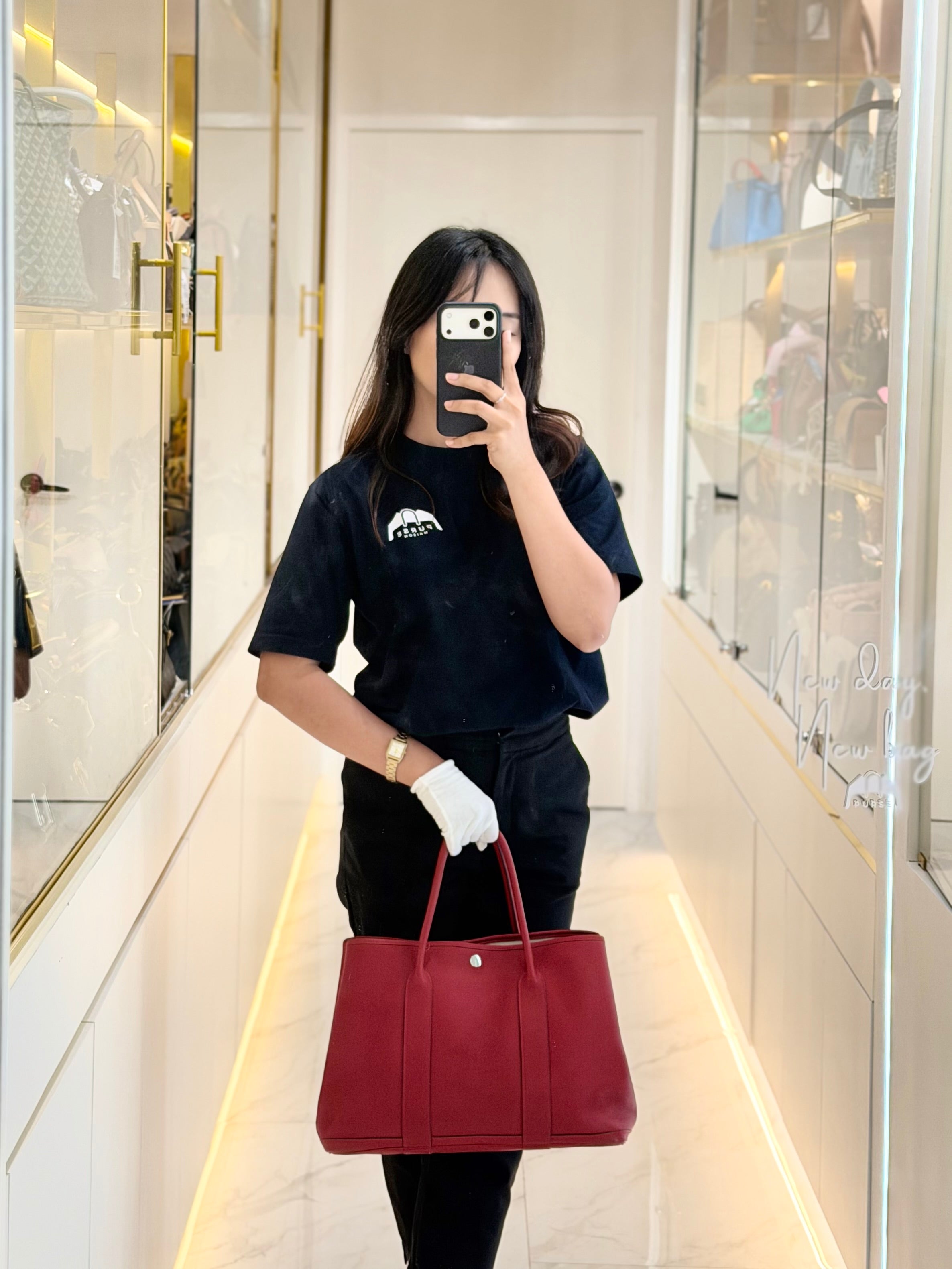 Garden Party Tote (GPT) 36 Rouge Red in Negoda Leather Palladium Hardware Stamp Square Q (2013) | Purse Maison Luxury Bags Shop