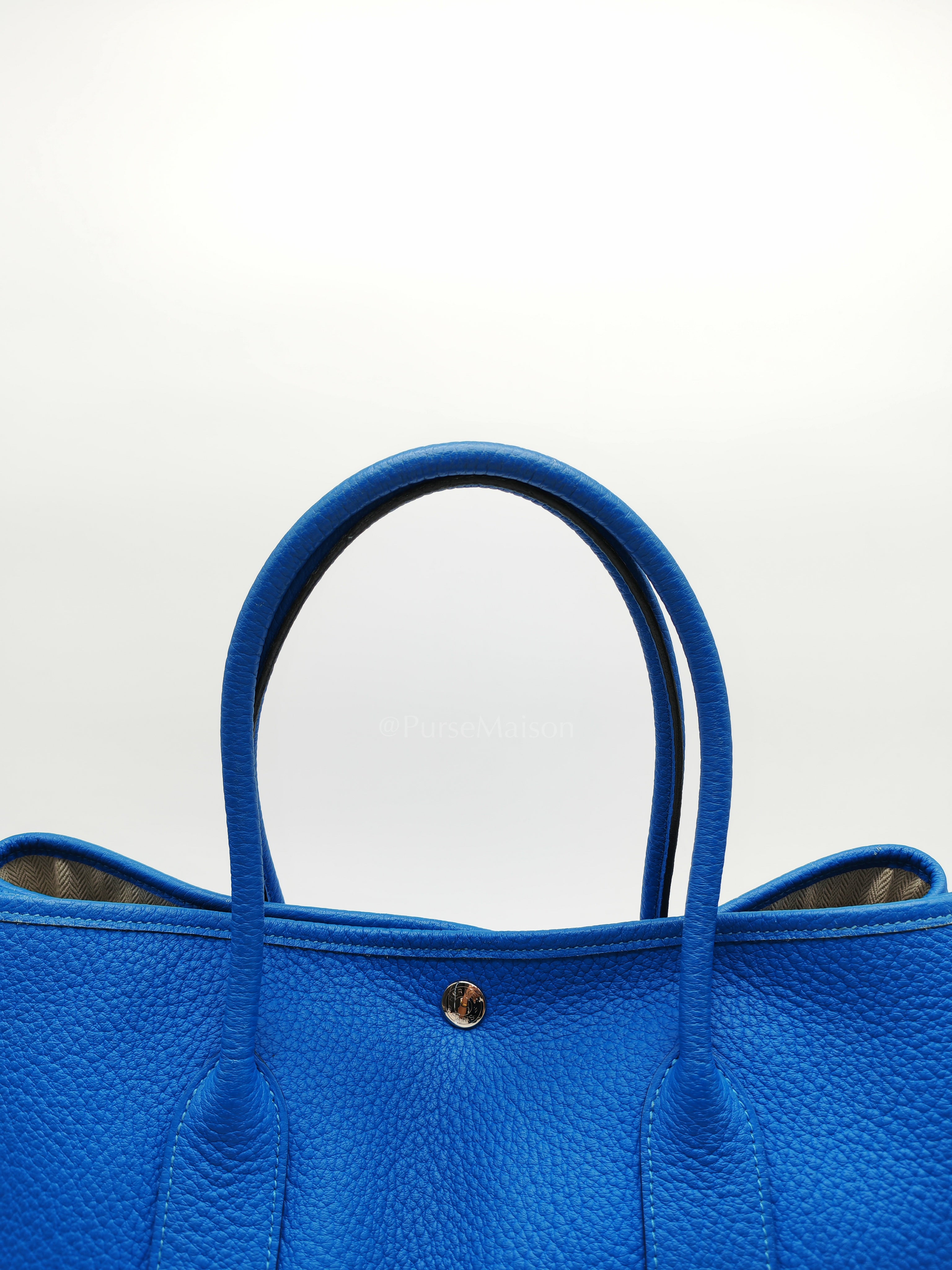 Garden Party Tote in Blue Hydra Fjord Leather and Palladium Hardware Stamp Square P (2012) | Purse Maison Luxury Bags Shop